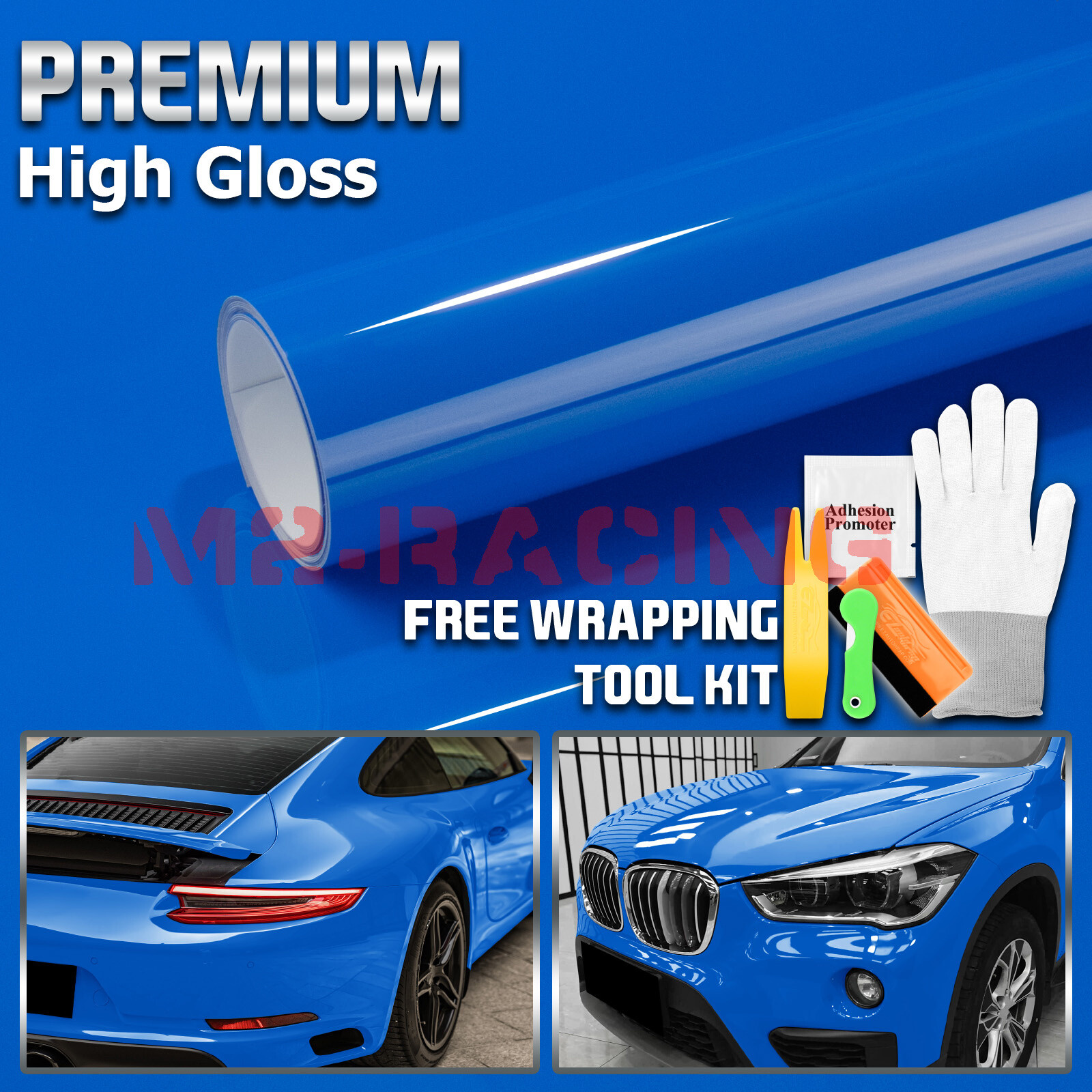 High Gloss Sapphire Blue Car Vinyl Wrap Sticker Decal Sheet Film DIY Air Release