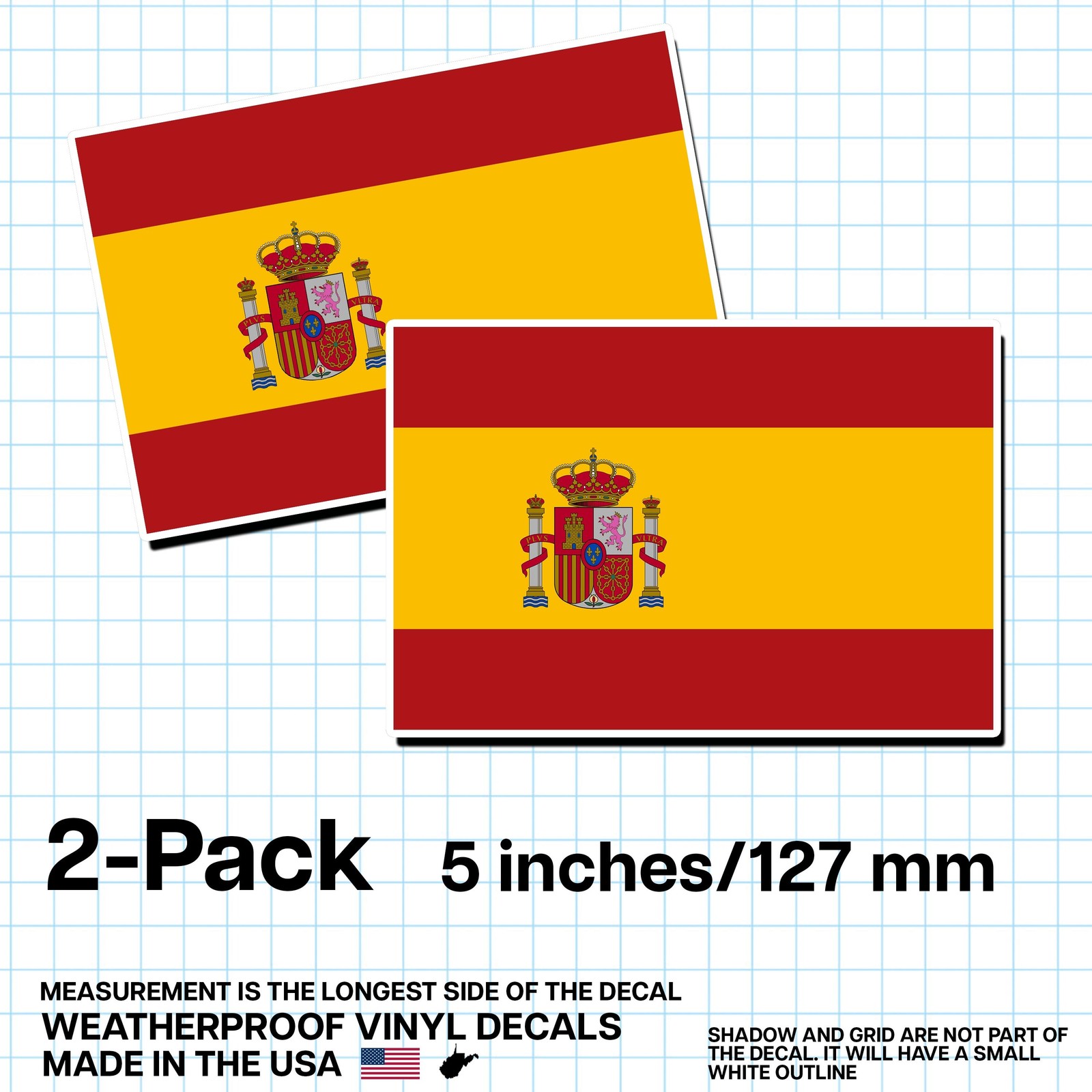 Spain Flag Sticker 5″ 2-Pack – ES Decal – Spanish Pride Vinyl