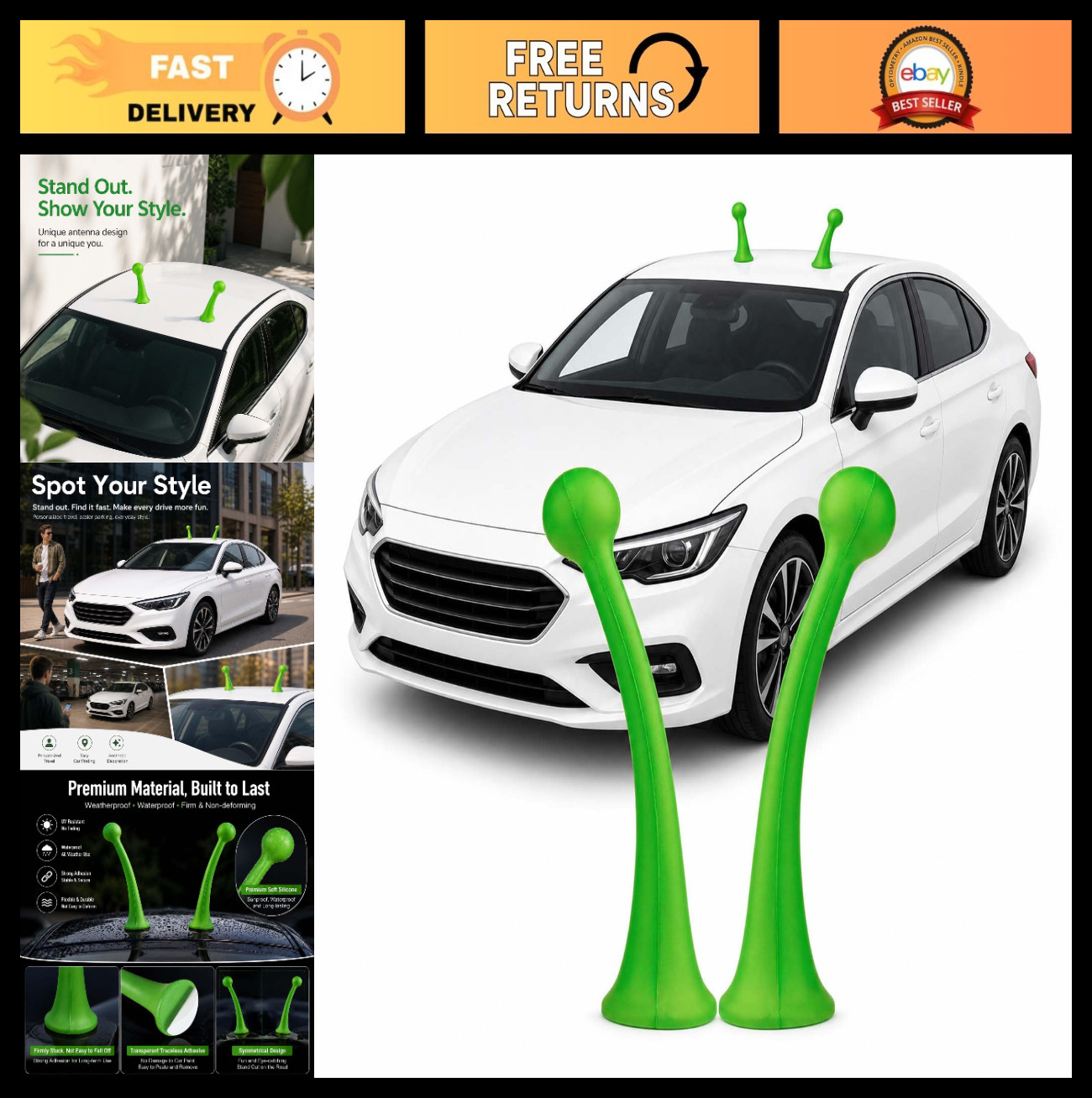 3D Snail Tentacles Car Roof Decals – Cool Alien Antenna Stickers for Exterior De