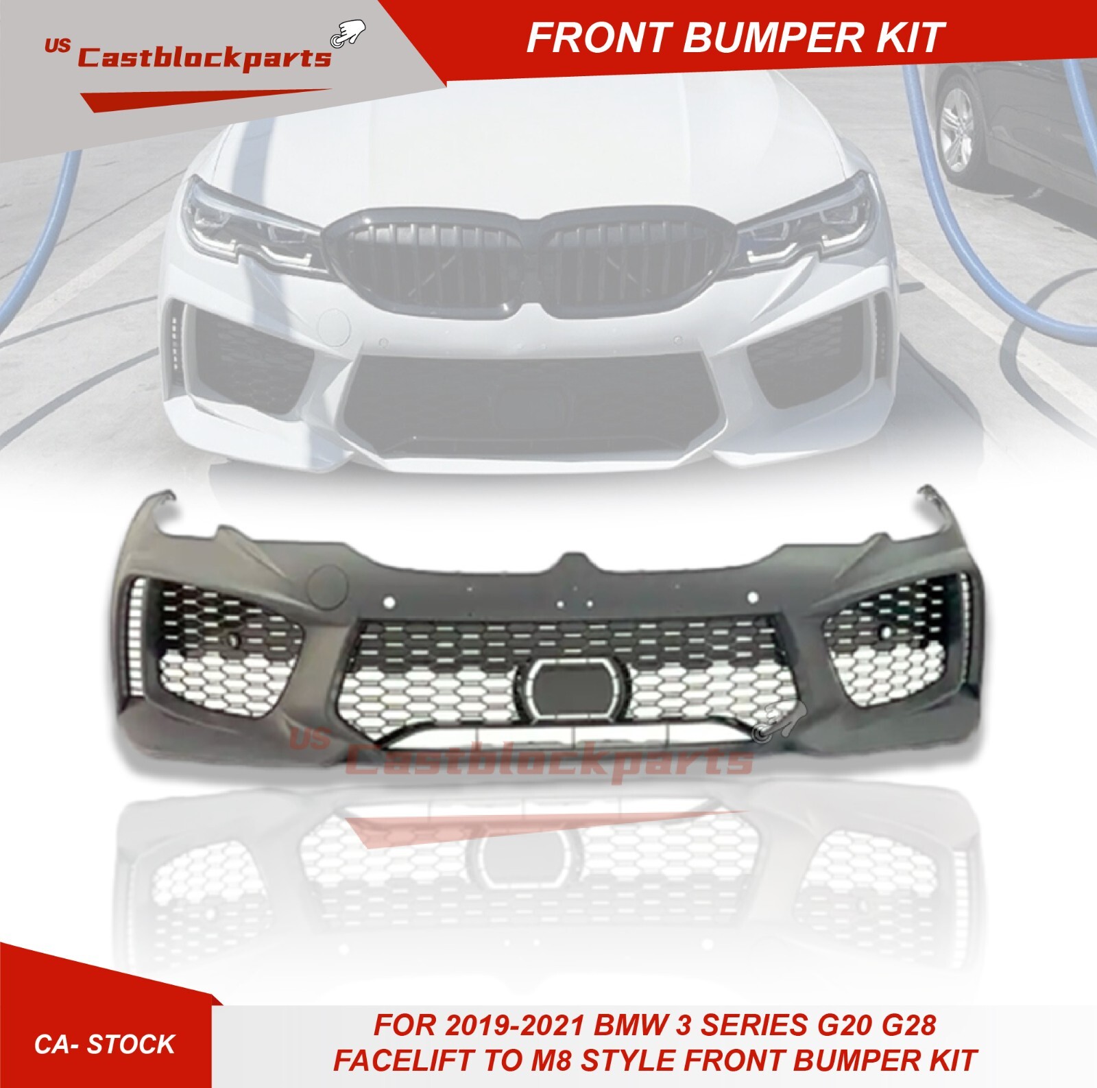 Facelift For BMW 3 Series 2019-2021 G20 G21 330 340 To M8 Look Front Bumper Kit✨