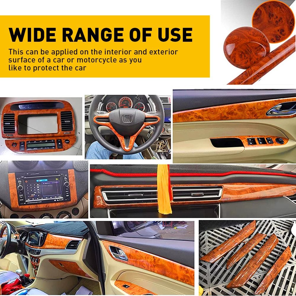 DIY Car Sticker Interior Wood Grain Textured Glossy Vinyl Wrap Decal Sheet Film