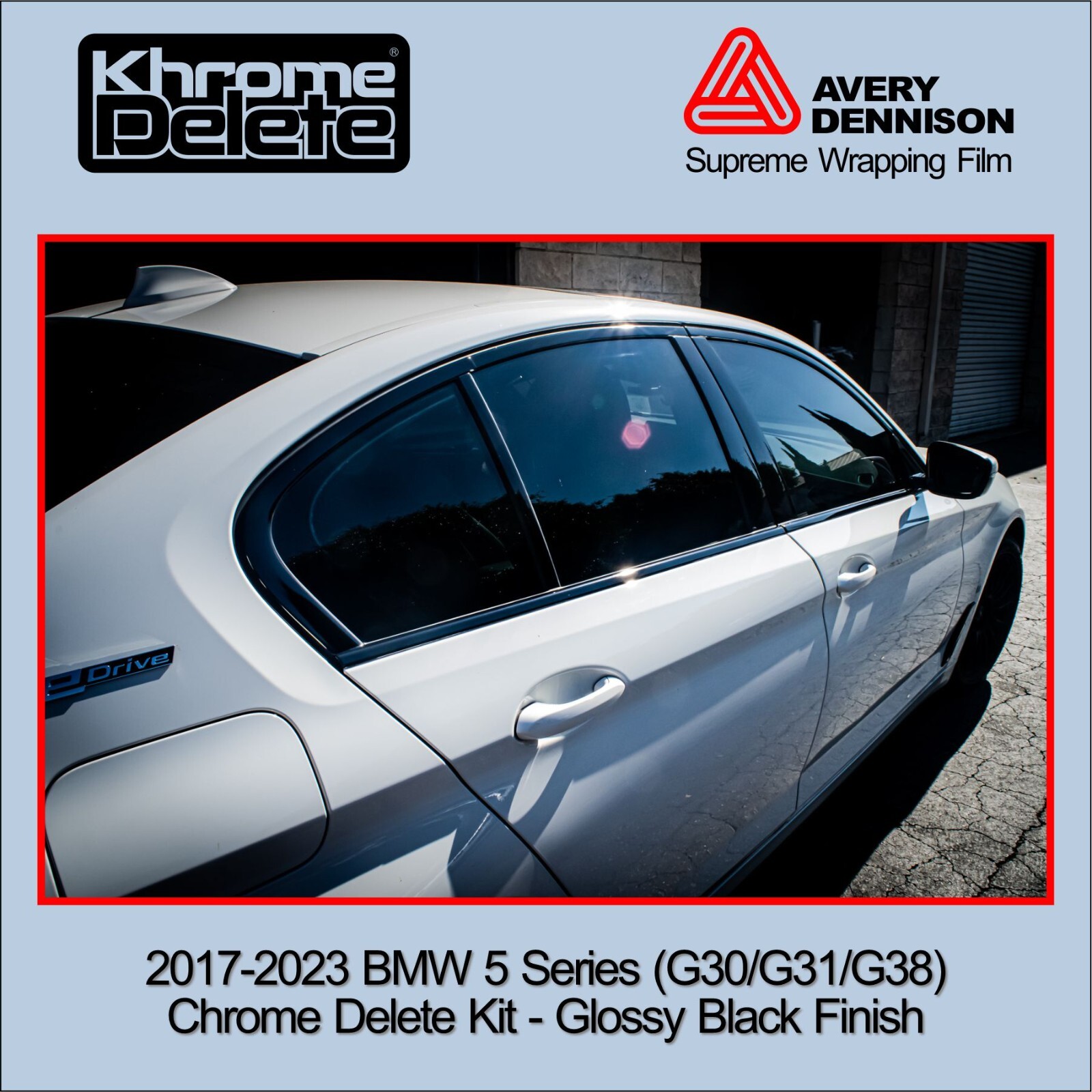 Chrome Delete Vinyl Overlay fitting the 2017-2024 BMW 5 Sedan (G30 Body) Glossy