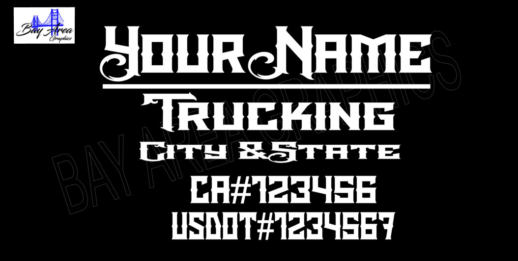 TRUCK DOOR DECALS CUSTOM Gothic Style Font /ONE COLOR OUTDOOR VINYL X2