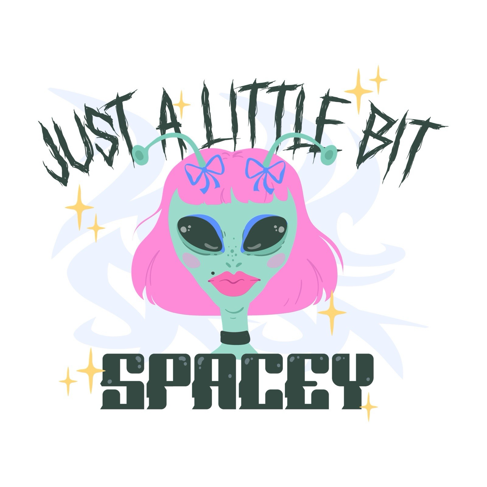 Mythical Funny Sticker (2 Inch) Alien Woman Pink Hair Just A Little Bit Spacey !