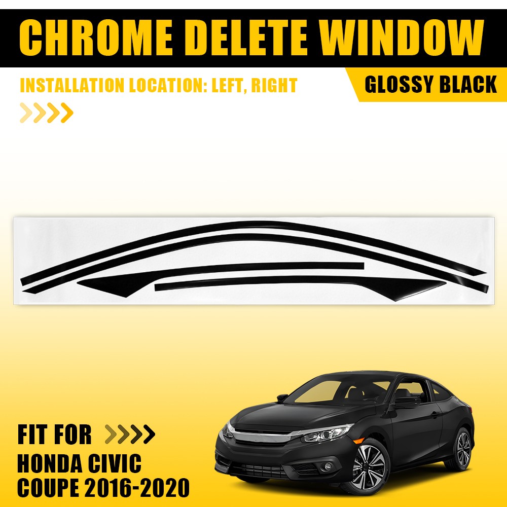 1Set Chrome Delete Blackout Overlay Window Trim for Honda Civic Coupe 2016-2020