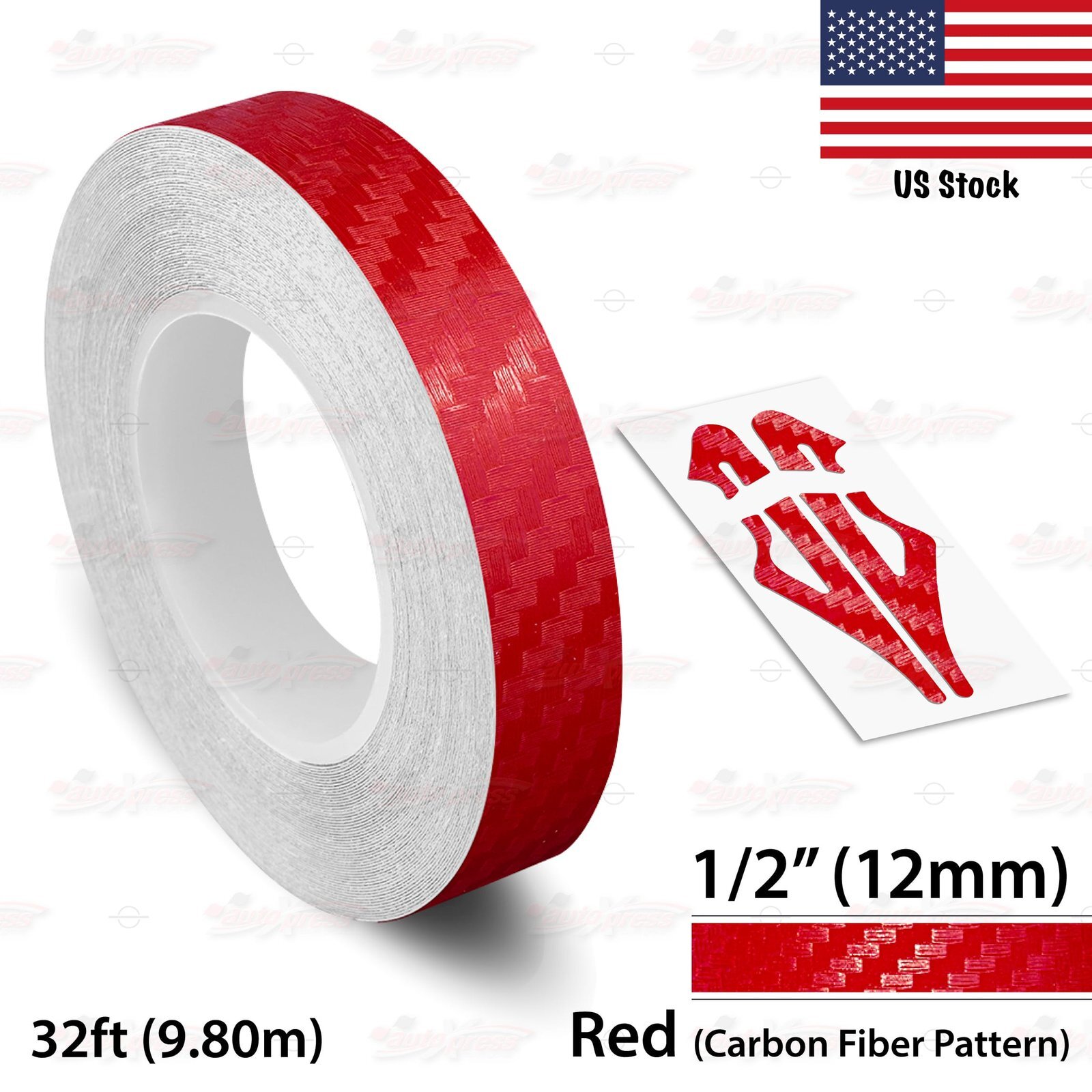 1/2″ Roll Vinyl Pinstriping Pin Stripe Line Tape Sticker 12mm CARBON FIBER RED