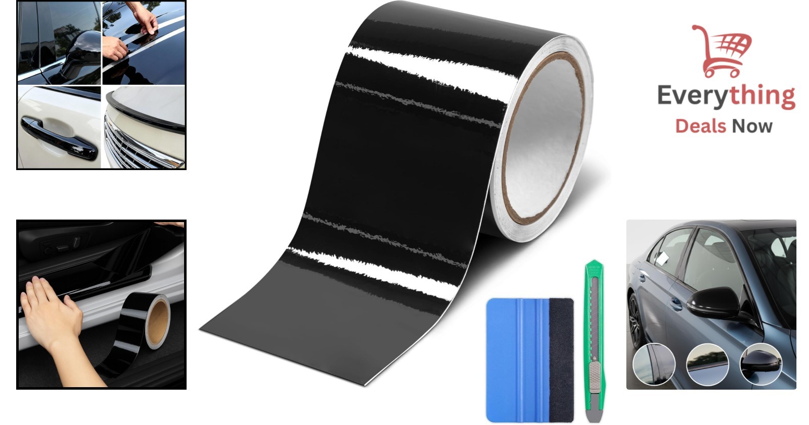 Gloss Black Vinyl Wrap for Chrome Delete 4in x 30′ Car Window Trim Blackout Tape