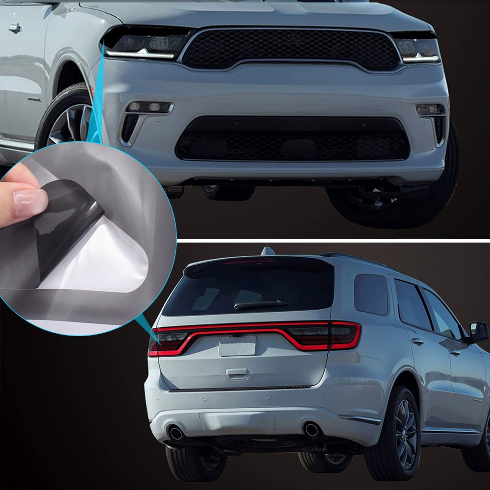 Black Gloss Tint Film Lens Vinyl Wrap For 2014-2021 Dodge Durango Taillights