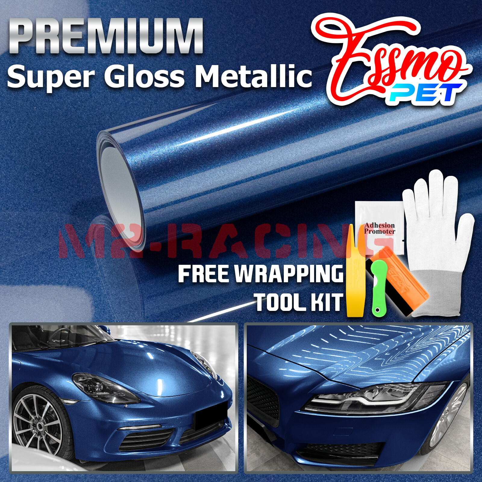 ESSMO PET Super Gloss Metallic Midnight Blue Vehicle Vinyl Wrap Decal Like Paint