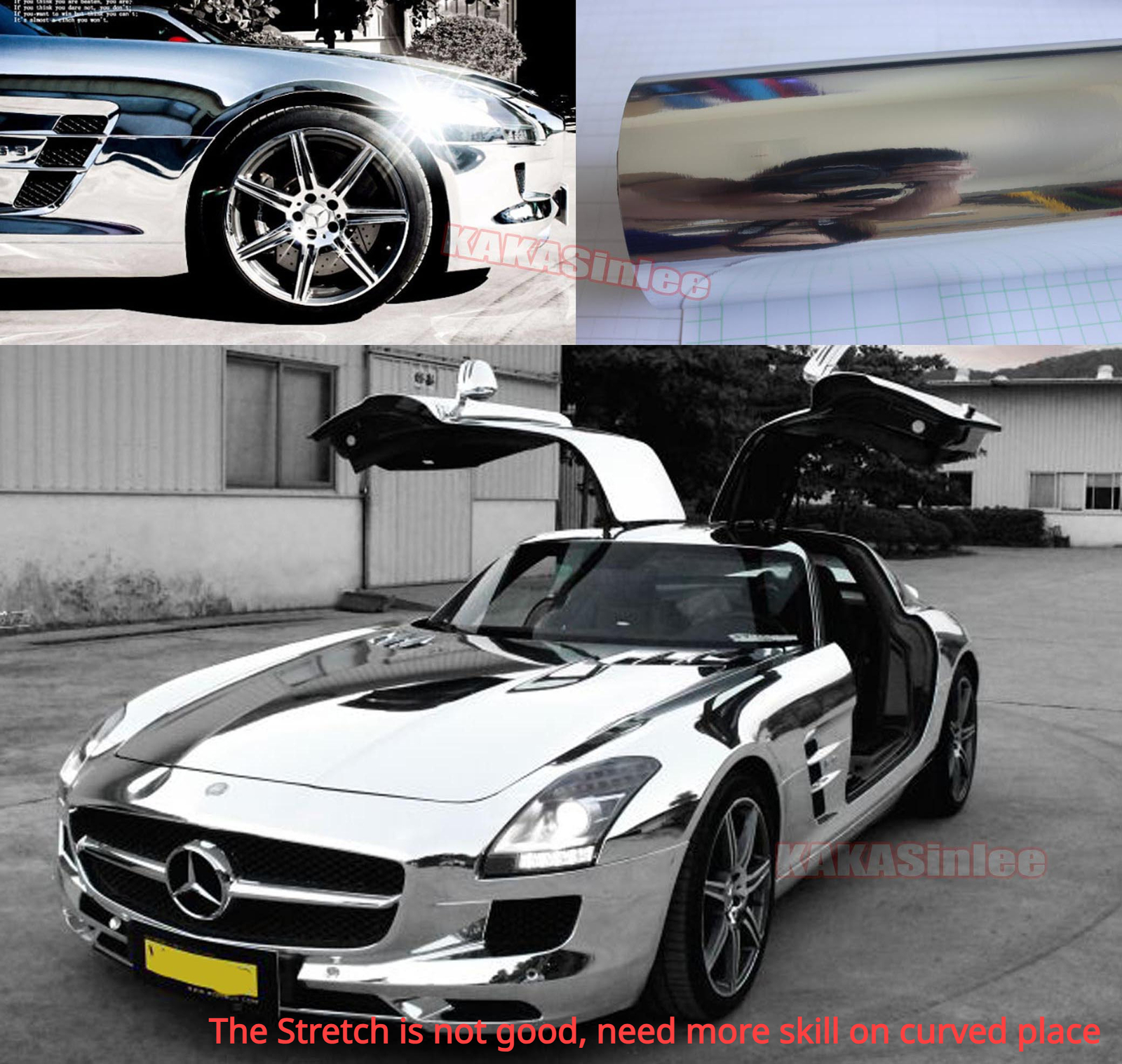 Silver Mirror Chrome Wrap Metallic Gloss Car Vinyl Strip Sticker Bubbles Free US
