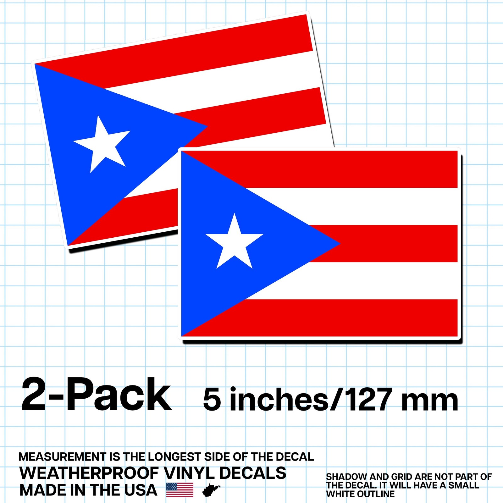 Puerto Rico Flag Sticker 5″ 2-Pack – PR Decal – Puerto Rican Pride Vinyl
