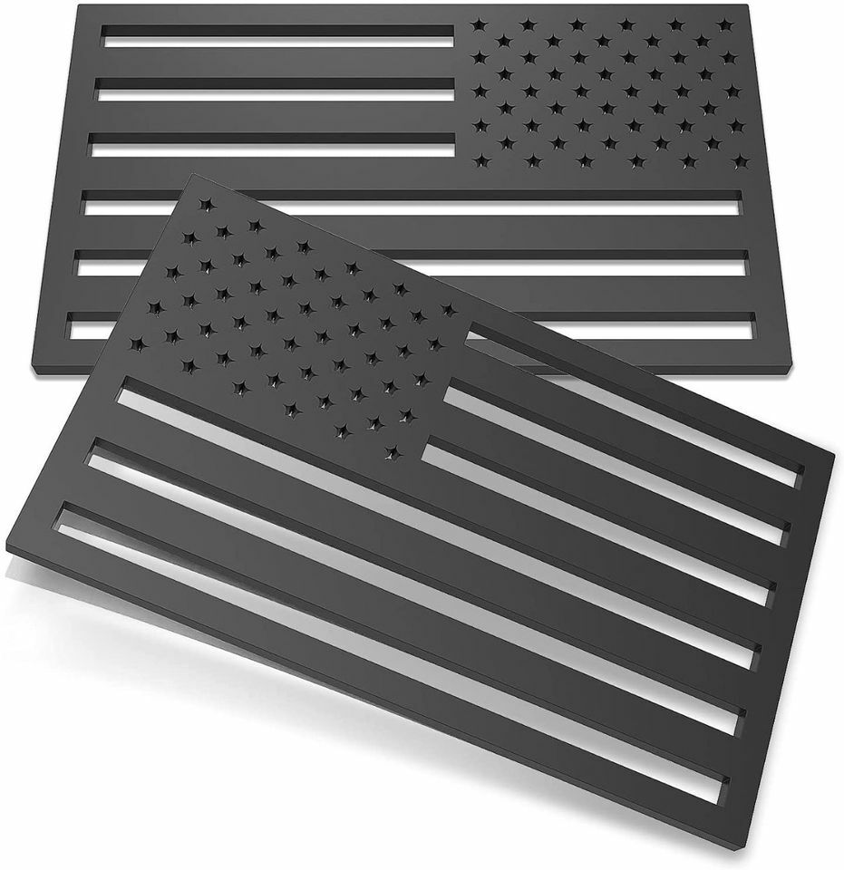 5″x 3″ American Flag Fender Emblem Sticker Forward & Reverse Set Acrylic Black