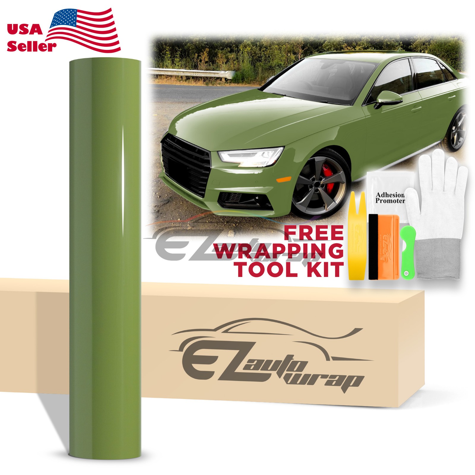 High Gloss Racing Green Car Vinyl Wrap Sticker Decal Sheet Film DIY Air Release