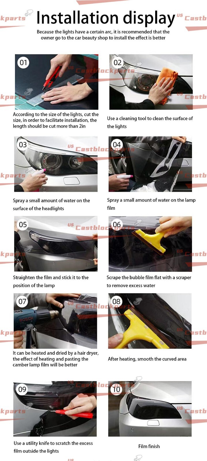 For Headlight Taillamp Transparent Red Lens Vinyl Protection Wrap Film 12″x78″