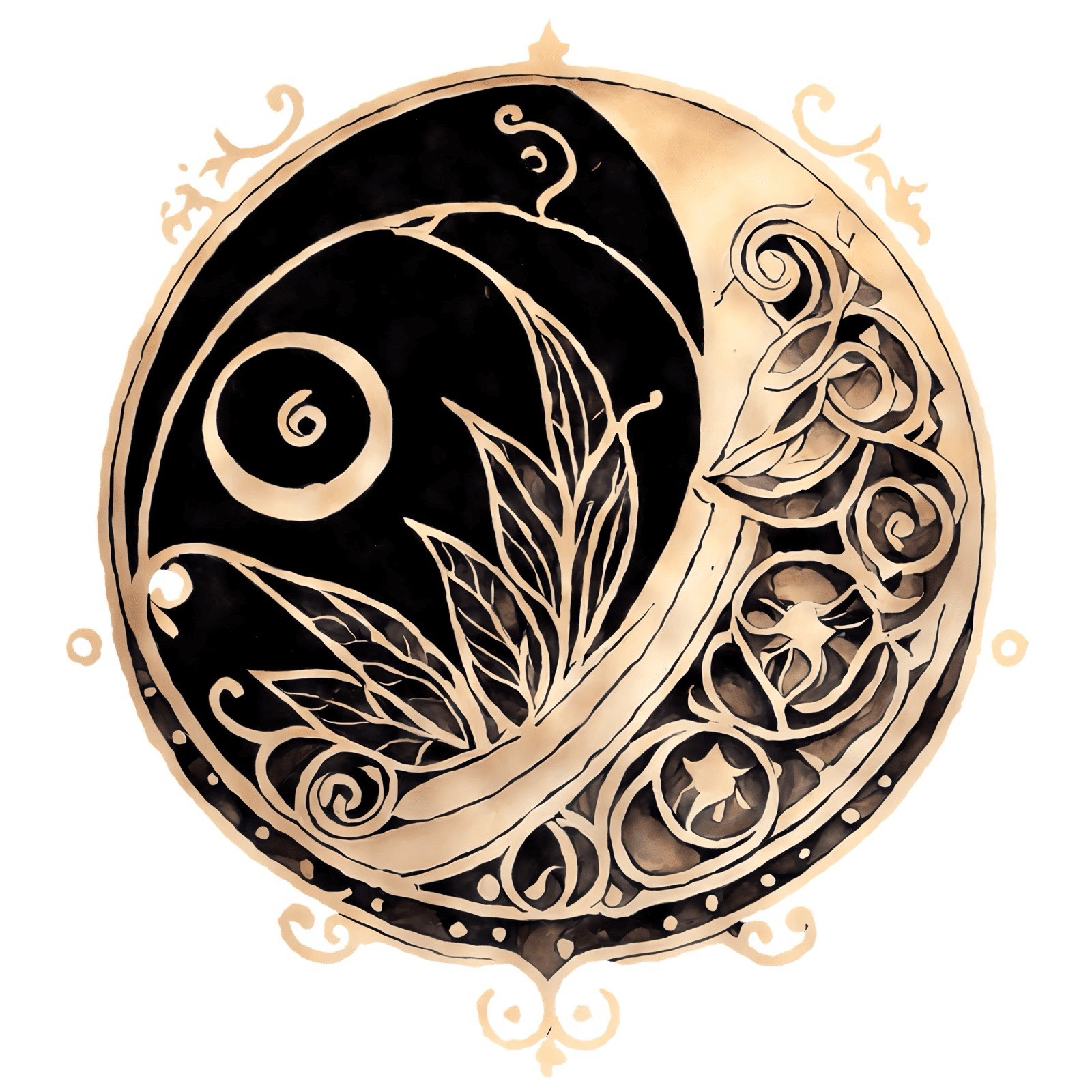 Art Sticker (3 Inch) Gold And Black Circular Design Floral Motif !