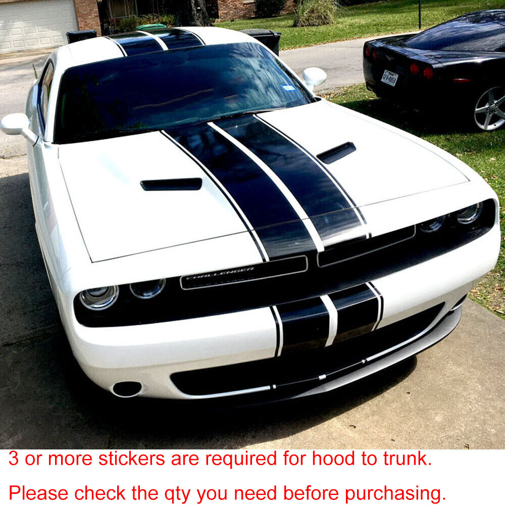 78.7” Black Hood Roof Rally Racing Stripe Decal Vinyl Sticker For Ford Mustang