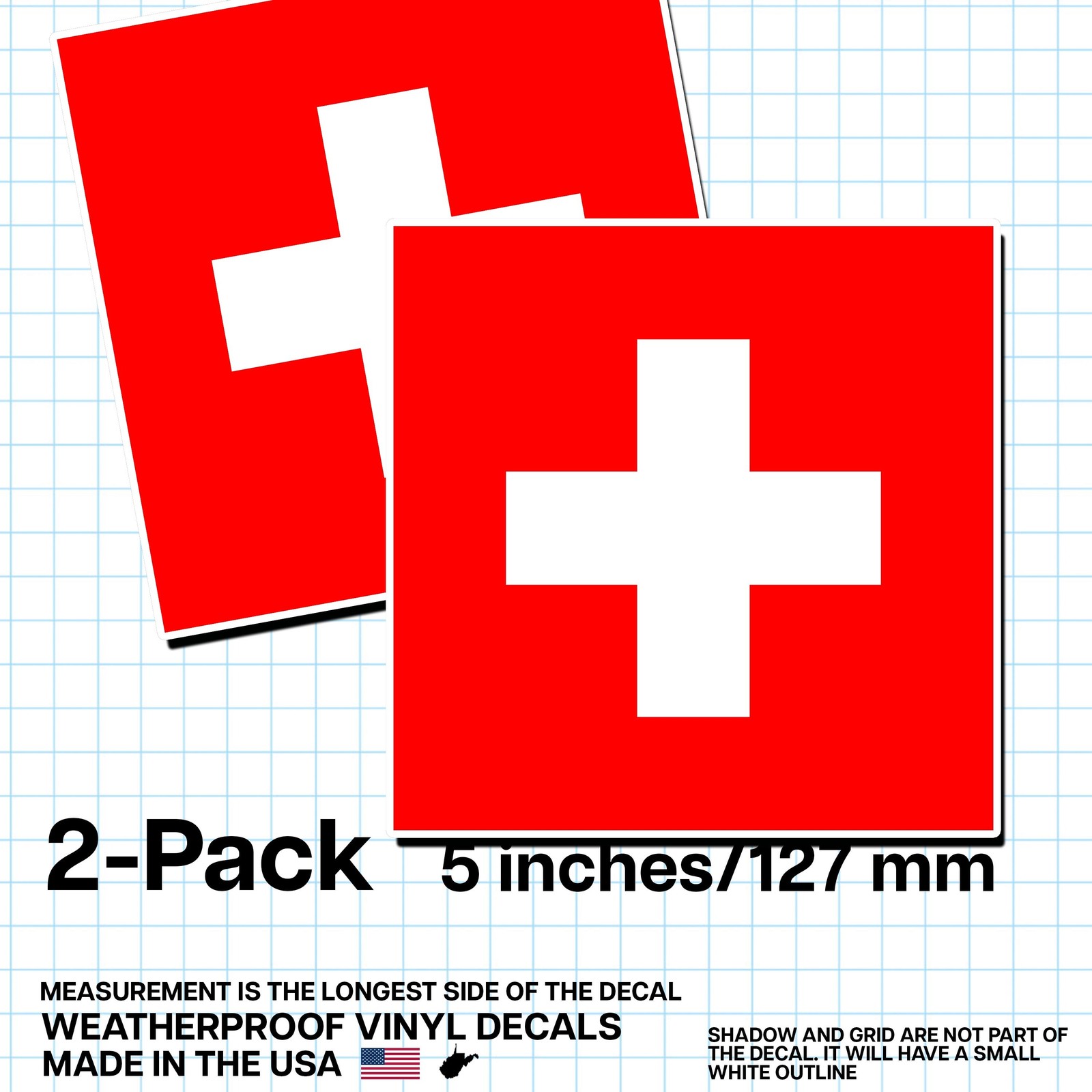 Switzerland Flag Sticker 5″ 2-Pack – CH Decal – Swiss Pride Vinyl