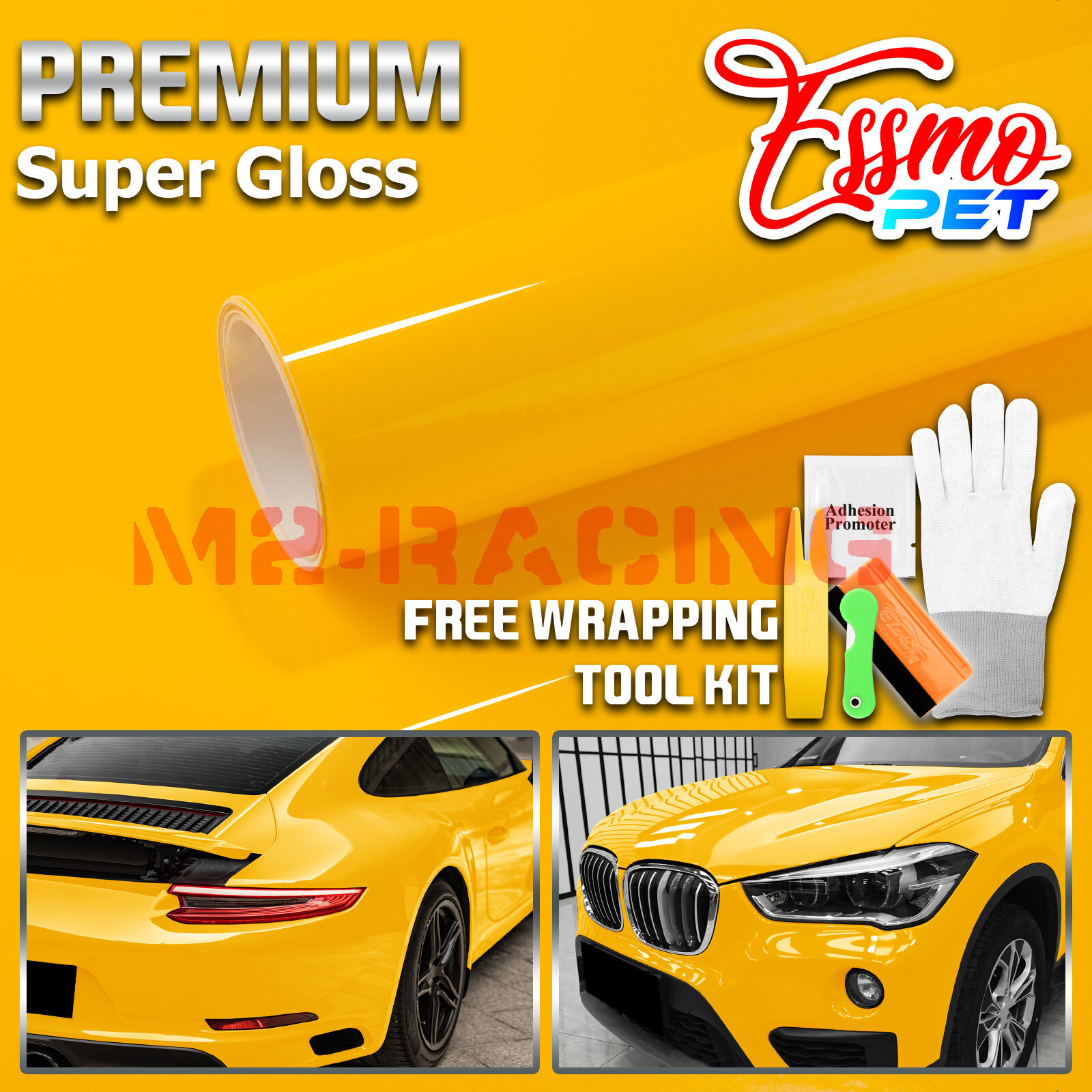 ESSMO PET Super Gloss Sunflower Yellow Car Vehicle Vinyl Wrap Decal Like Paint
