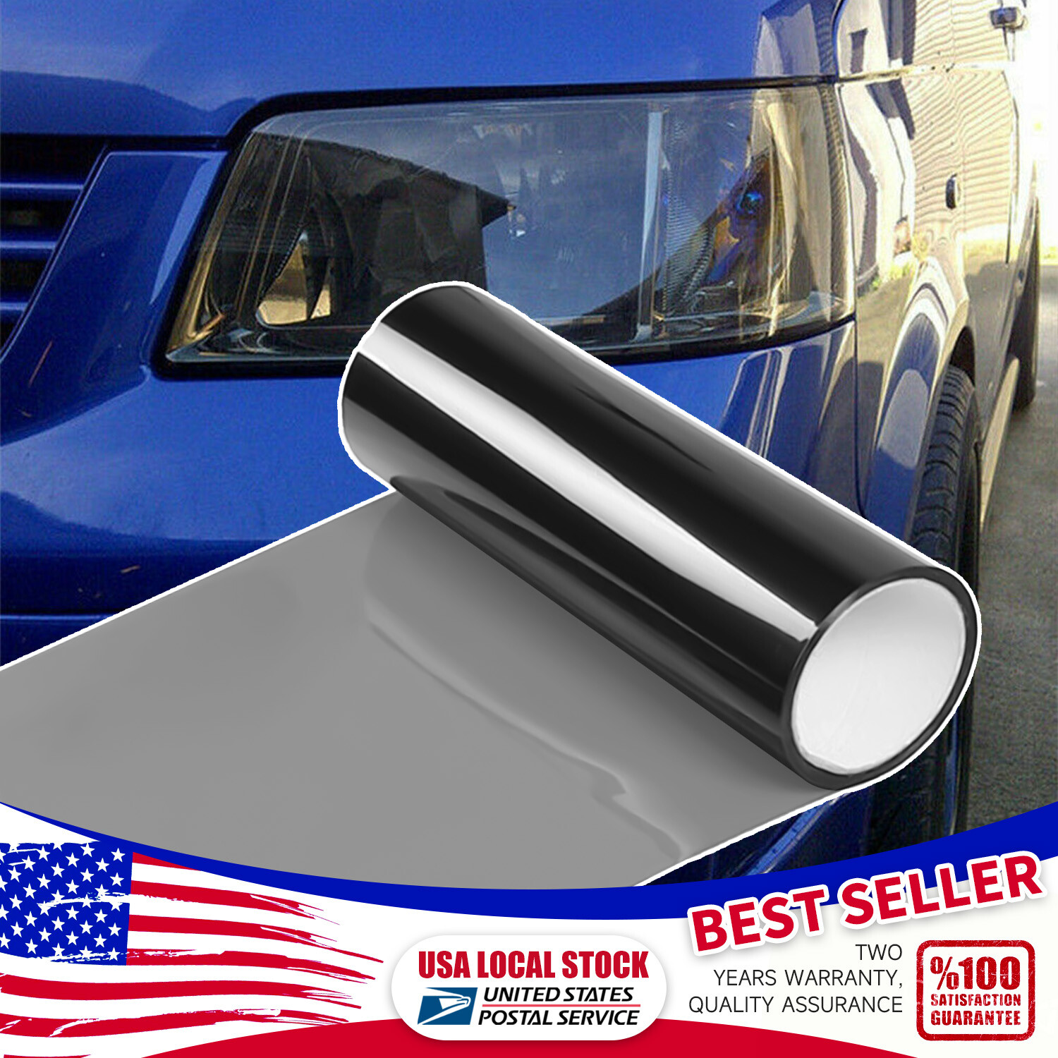 12″X72″ Gloss Light Black Car Headlight Taillight Fog Light Tint Film Vinyl