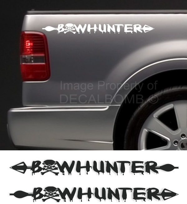 2) Bowhunter Arrow Skull windshield decals stickers – left & Right – diesel bow