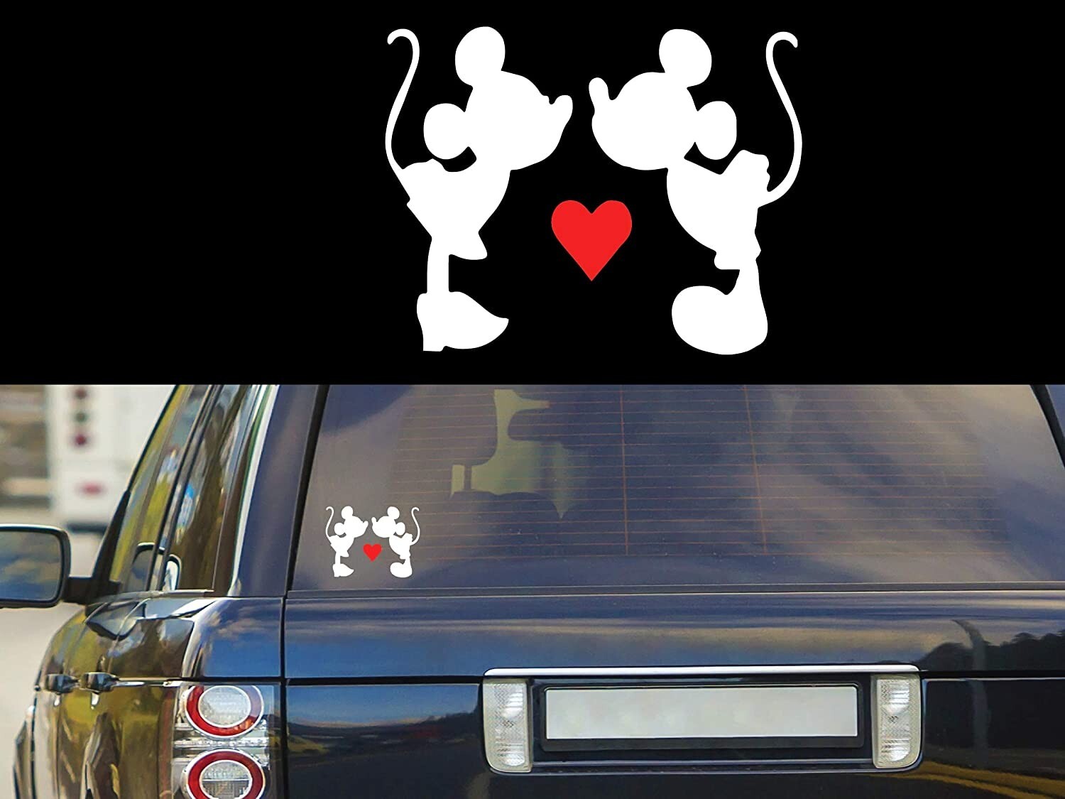 Mickey Minnie Kissing Love Red Heart White Vinyl Decal, car window laptop