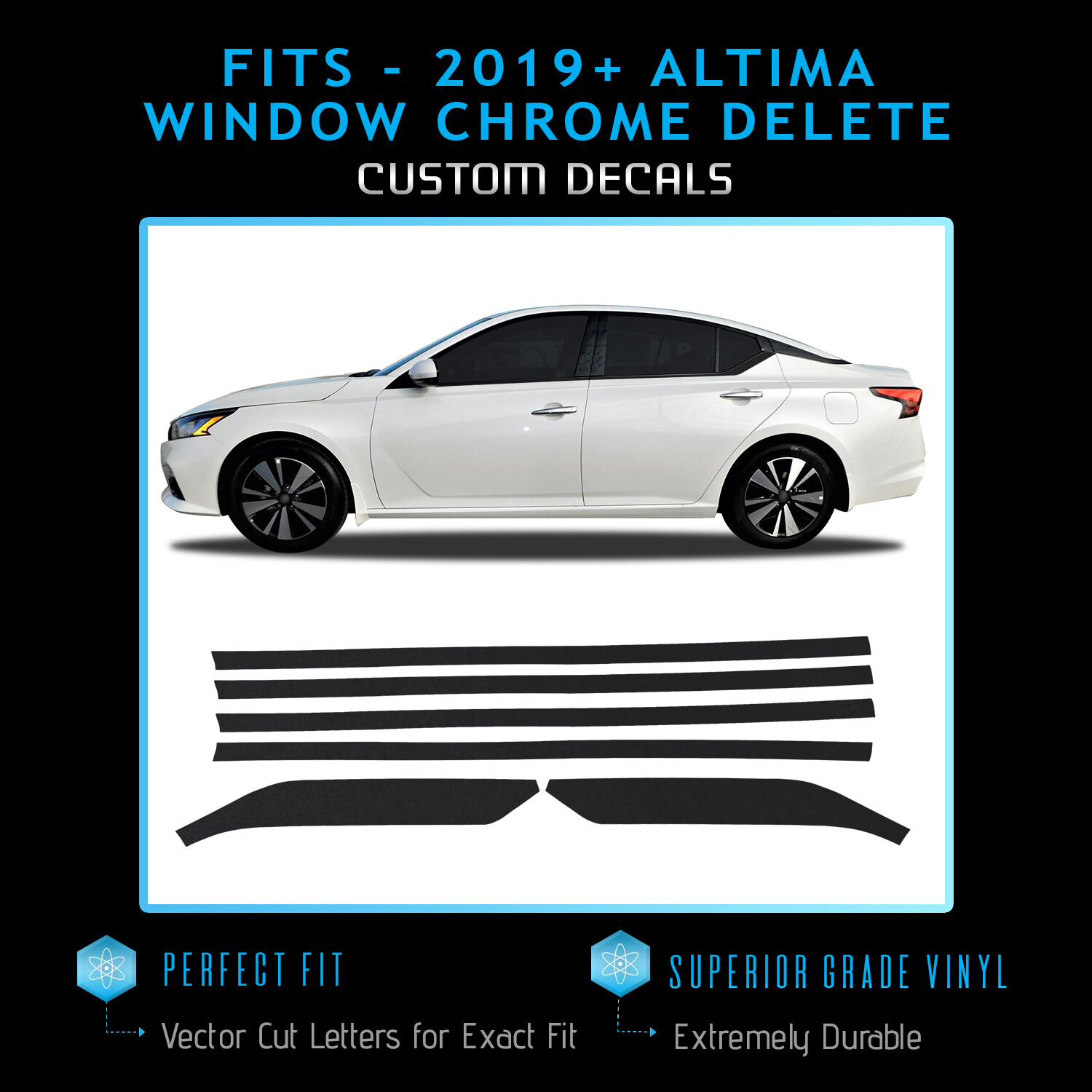 For 2019-2020 Nissan Altima Window Precut Chrome Delete Kit – Matte Carbon Fiber