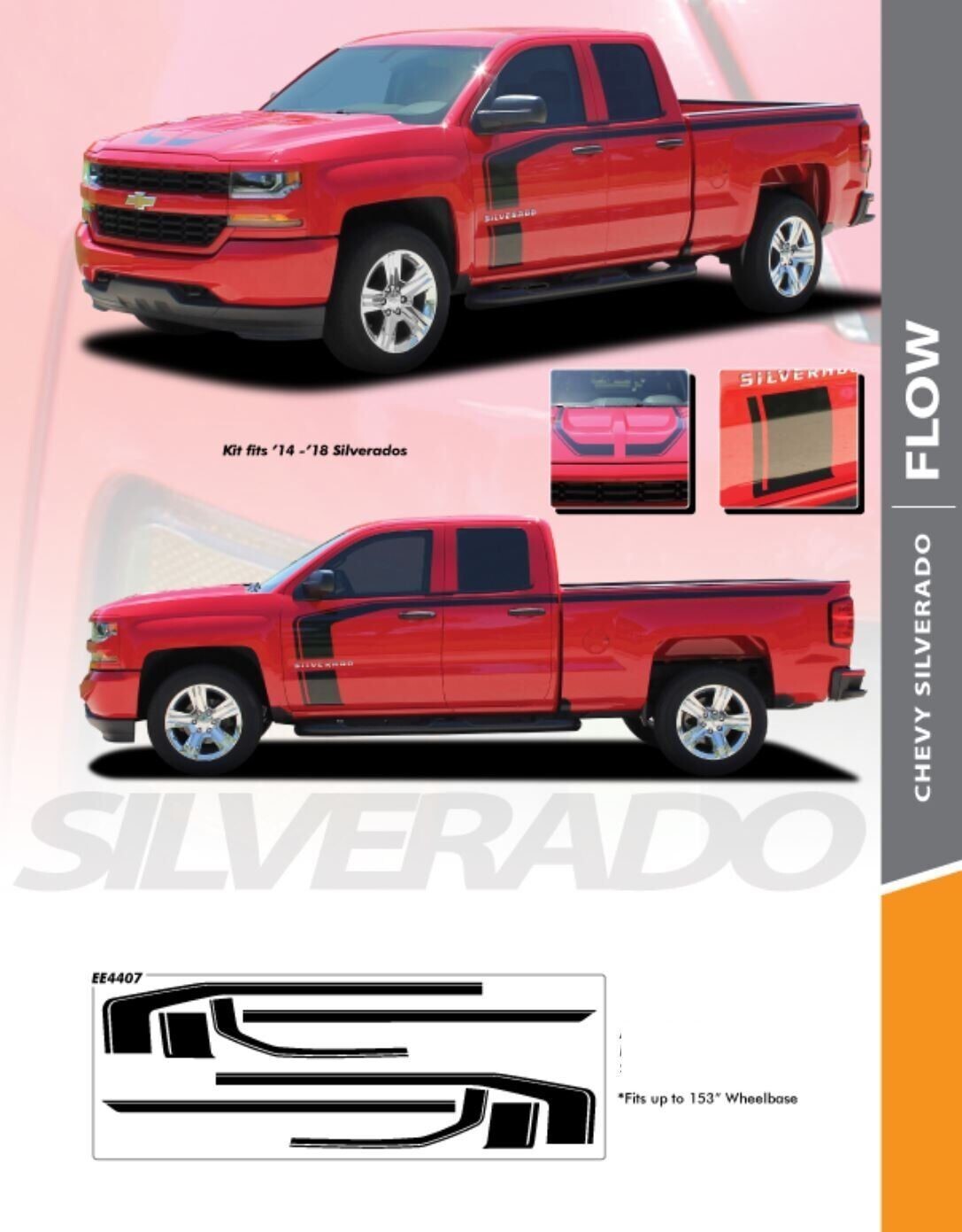 2014-2018 Chevy Silverado Flow Stripe Decals Stripes Kit