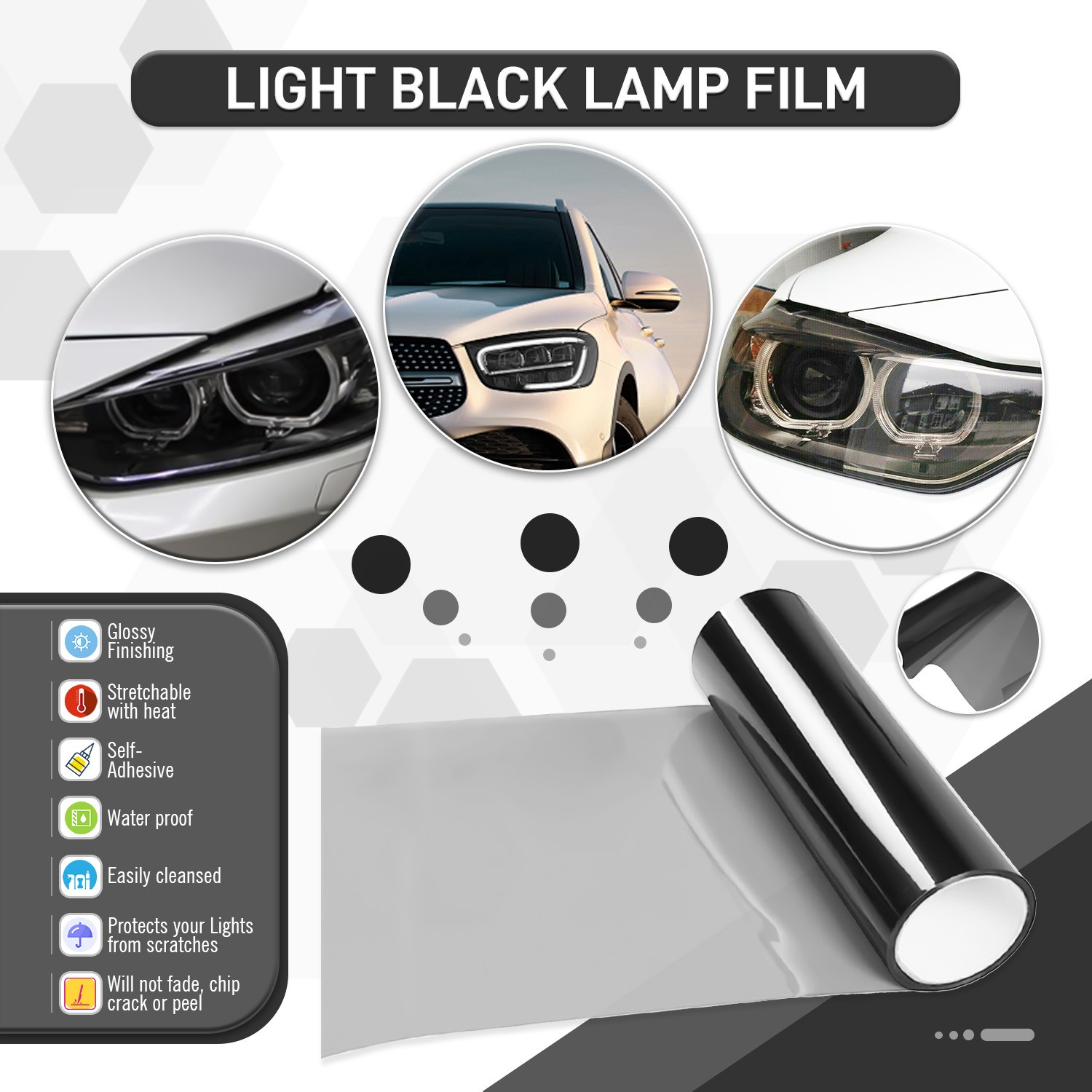 Light black Tint Vinyl Film Wrap Sheet for Headlight Backup Light Tail Light