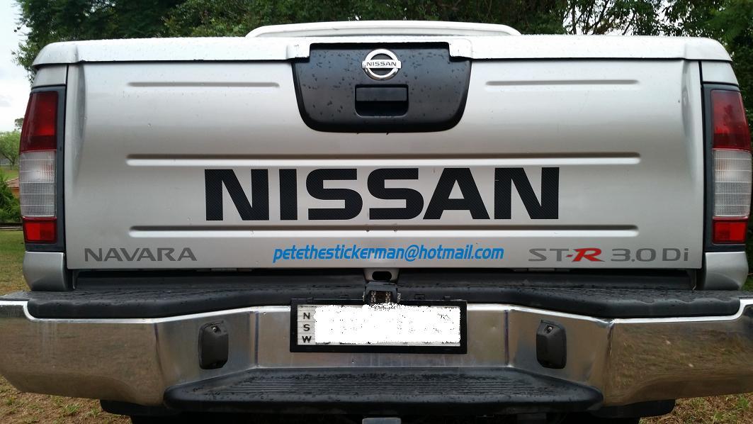 Tailgate sticker / decal 750mm x 110mm Black etc, suits Nissan NAVARA