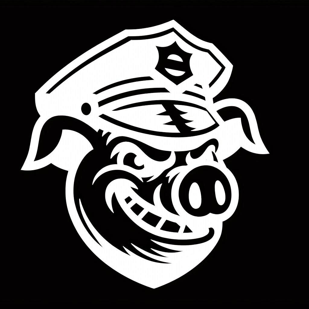 Evil Smiling Pig Cop Police Die Cut Vinyl Sticker Decal Left Right or Pair
