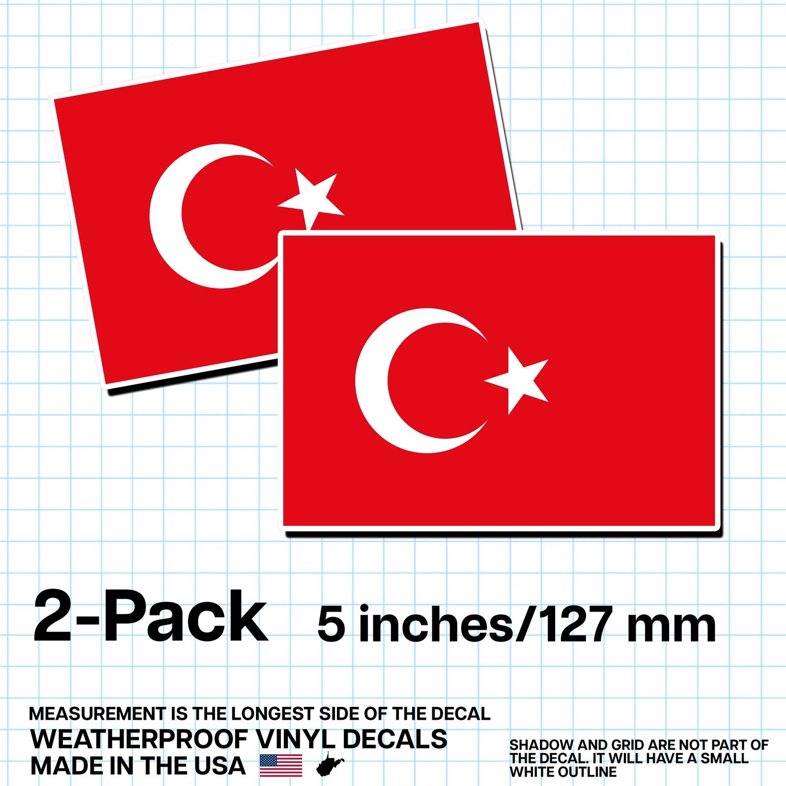 Turkey Flag Sticker 5″ 2-Pack – TR Decal – Turkish Pride Vinyl