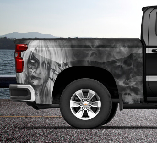 Mist Sexy Woman Grey Truck Wrap Vinyl Bed Side Graphic Decal Tailgate DS PS USA