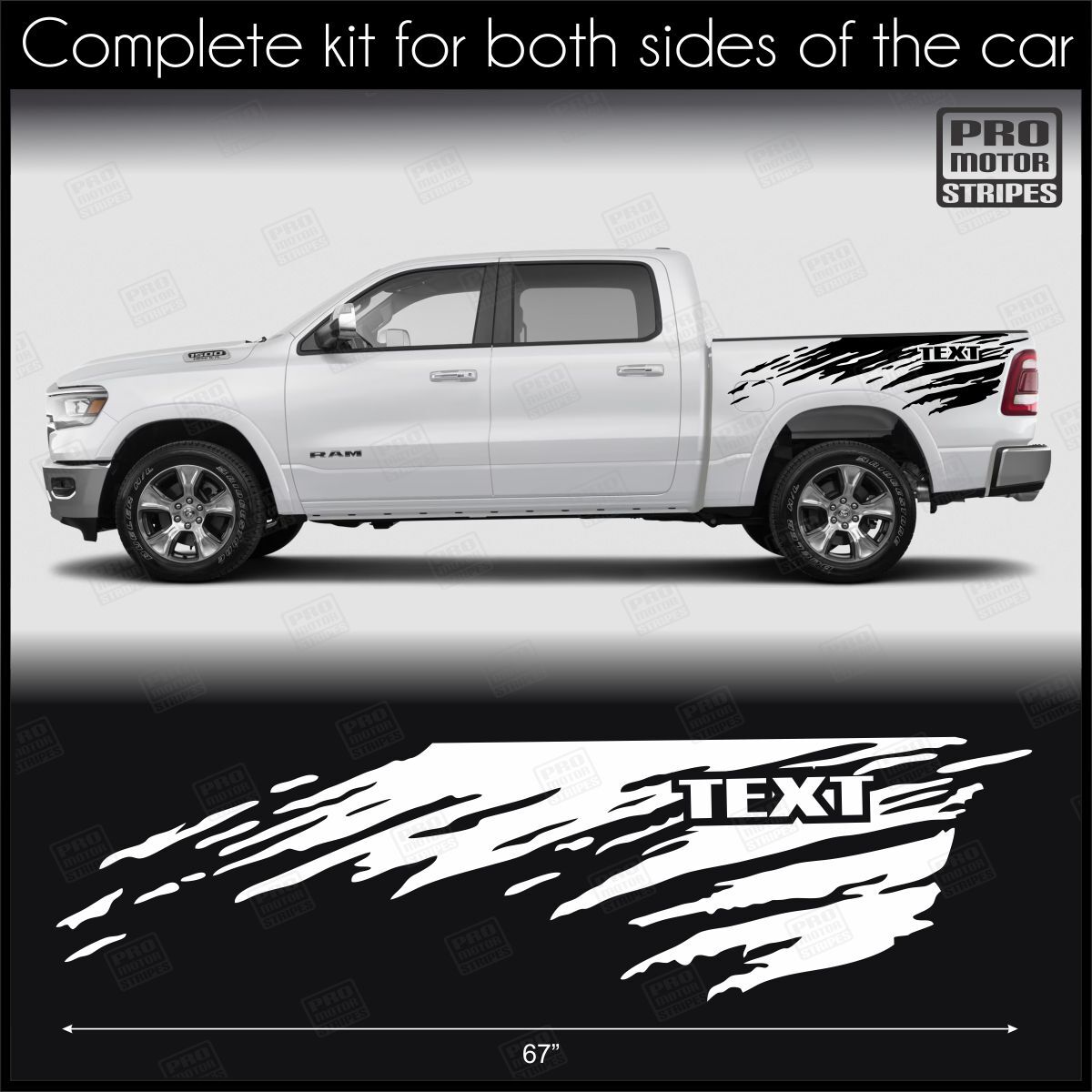 Dodge RAM 1500 2500 3500 Bed Box Dirt Splash Side Stripes Decals (Choose Color)