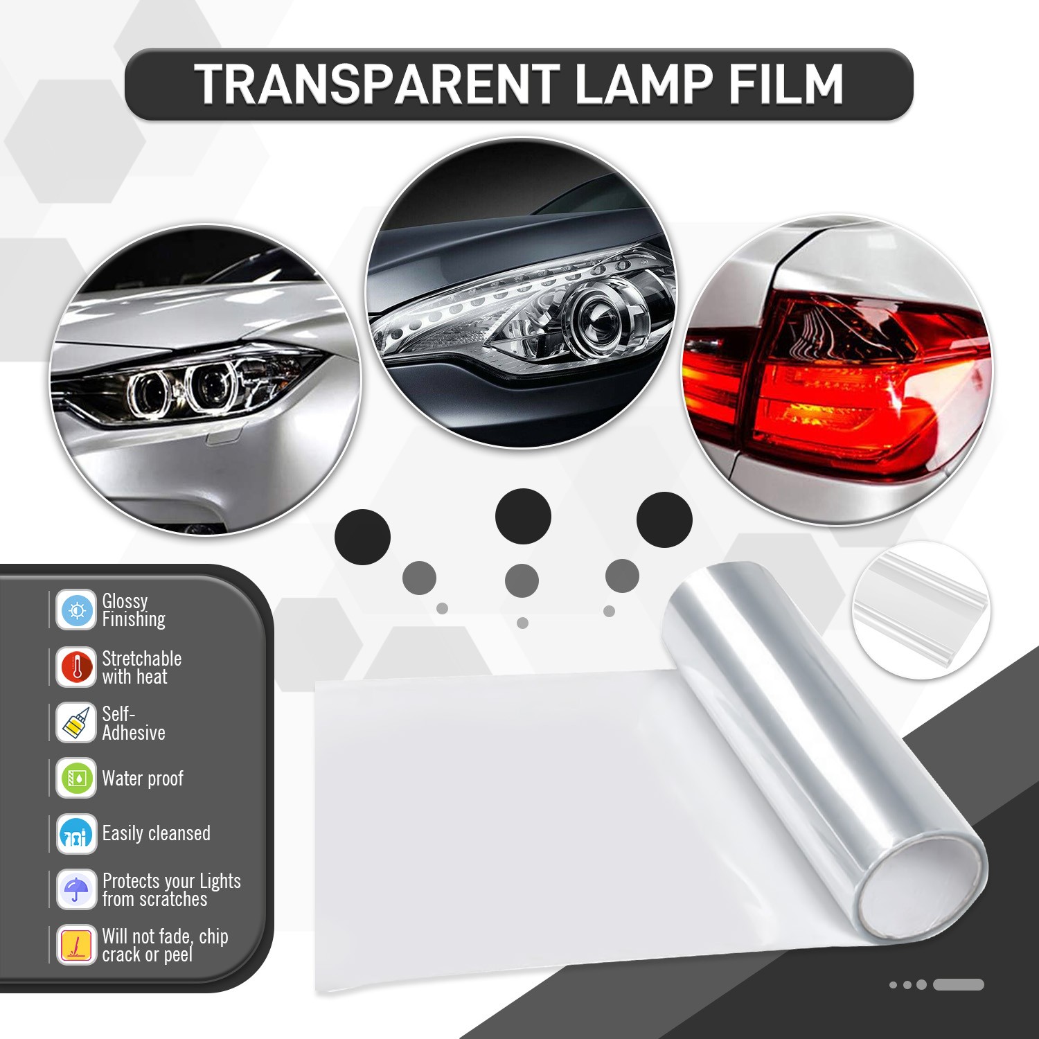 Clear Car Light Vinyl Tint Film Fit For Cars, Motorhome, Camper, SUV, Motorcycle