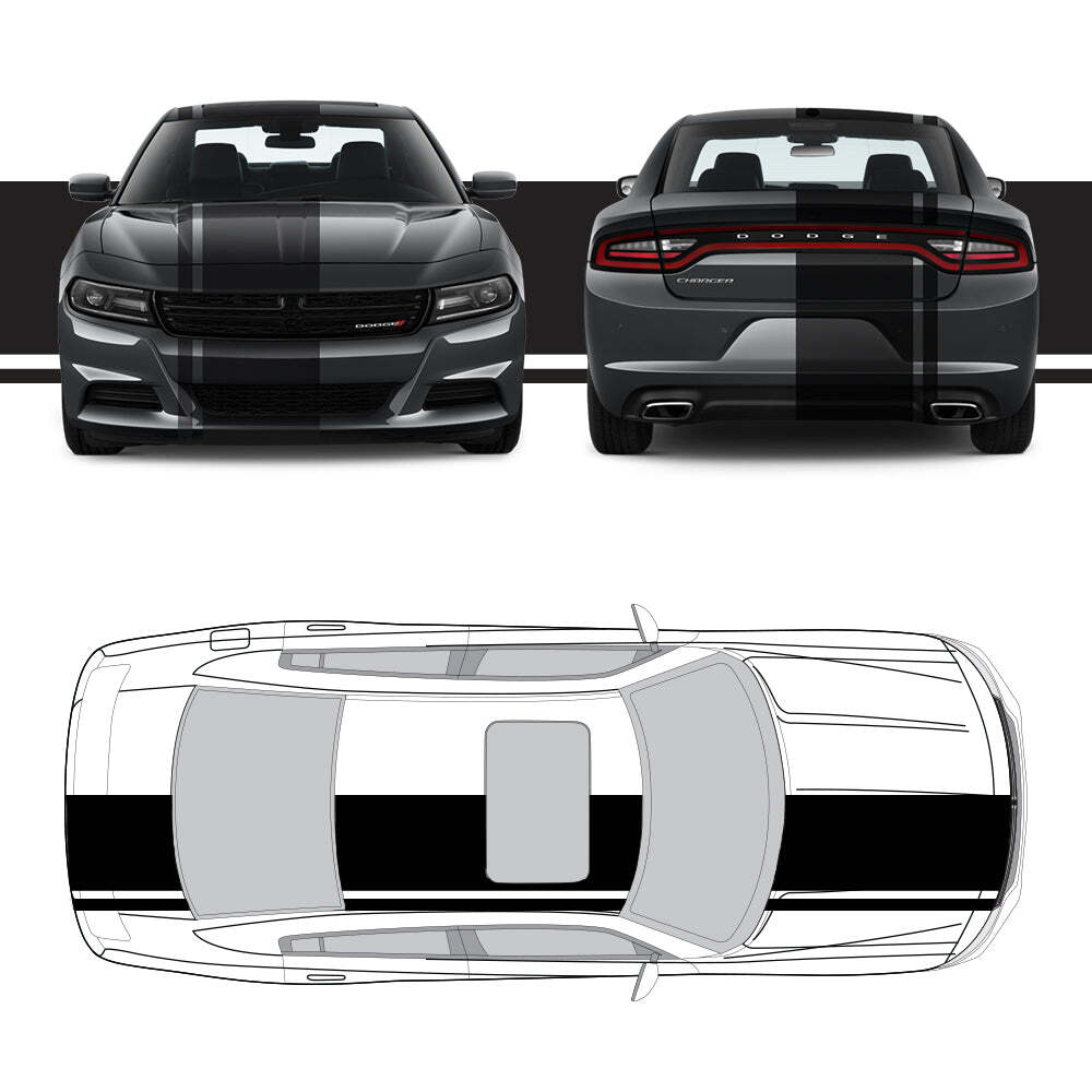 Dual Racing Stripes [3x] 3″ , 2″, 24″ x 68″ Self Healing Vinyl Fits All Vehicles