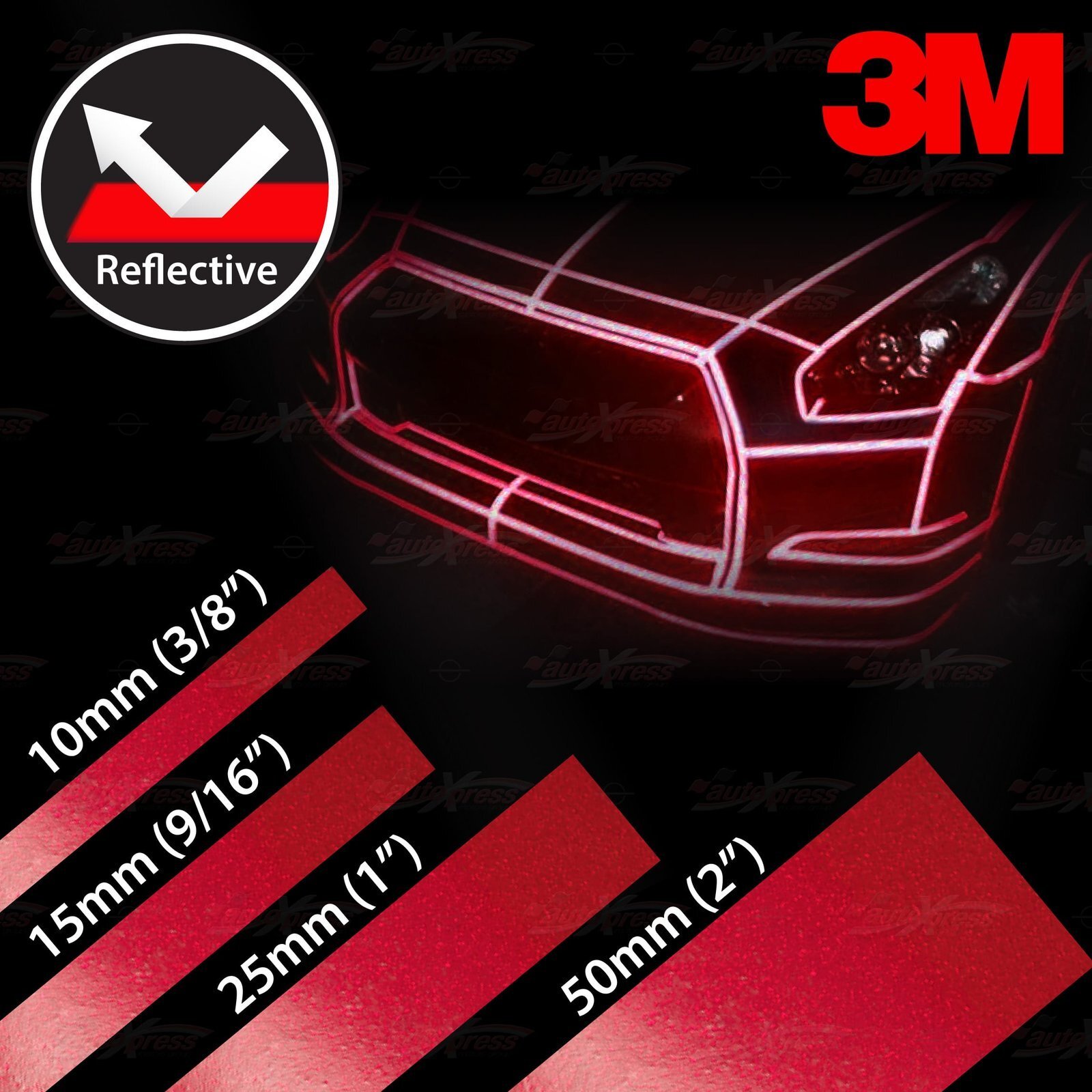 3/8″ 9/16″ 1″ 2″ REFLECTIVE Self Adhesive PinStripe Vinyl 3M Tape Stickers RED