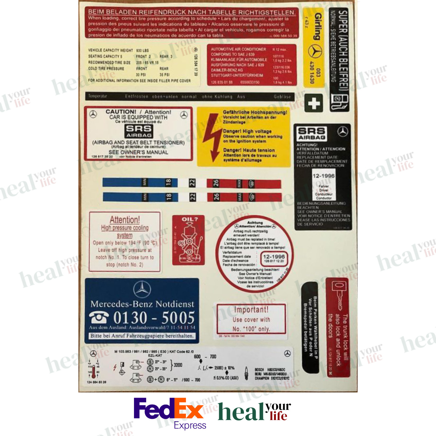 Mercedes-Benz W126 C126 Decal Set Stickers-FREE EXPRESS SHIPPING