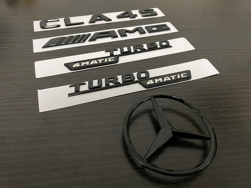 Gloss Black CLA45 TURBO 4MATIC and Rear Star Replacement PACKAGE Badge C117