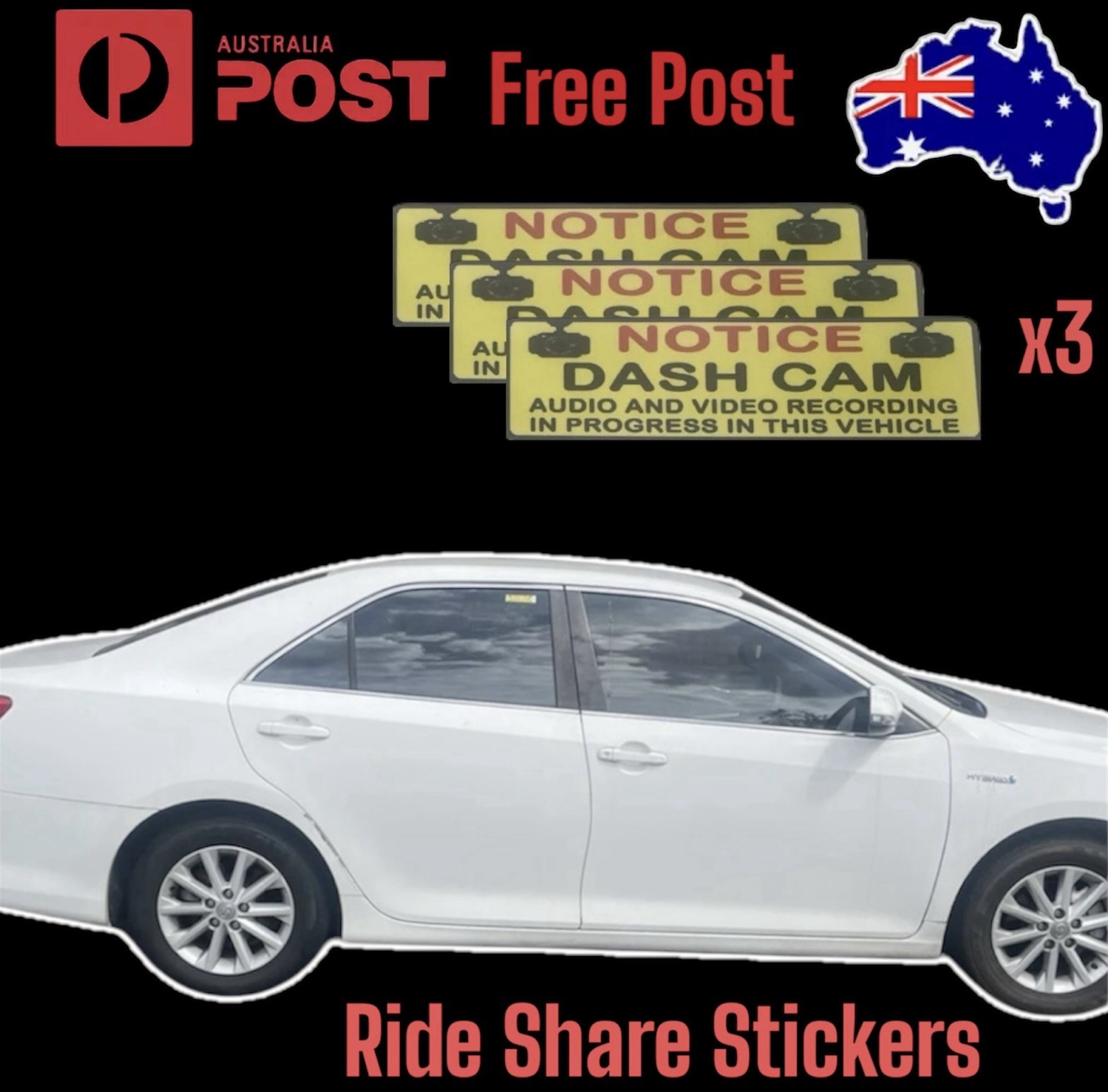 Uber Drivers 3Pc Notice Dash Cam Audio Video Recording Car Window Sticker.