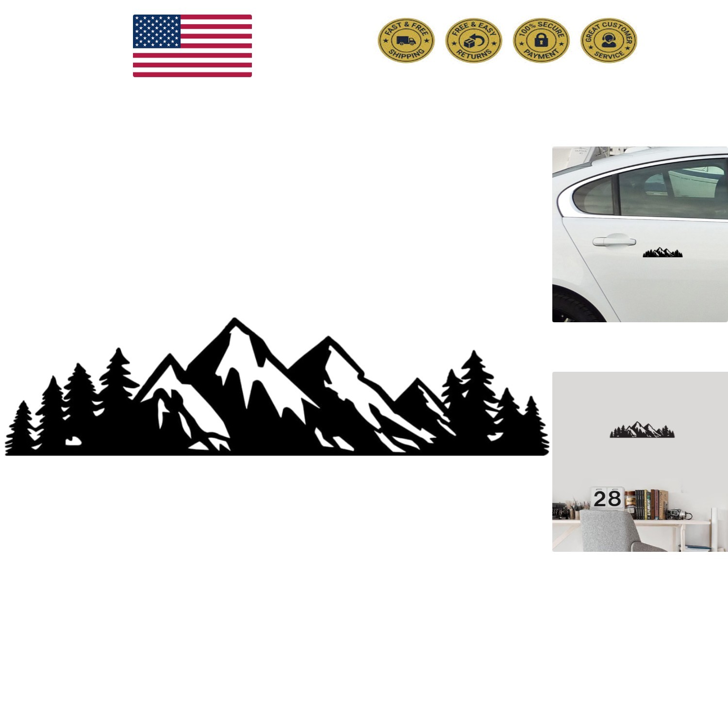Sleek Mountain Tree Vinyl Decal Set for Cars & Laptops – Durable and Stylish