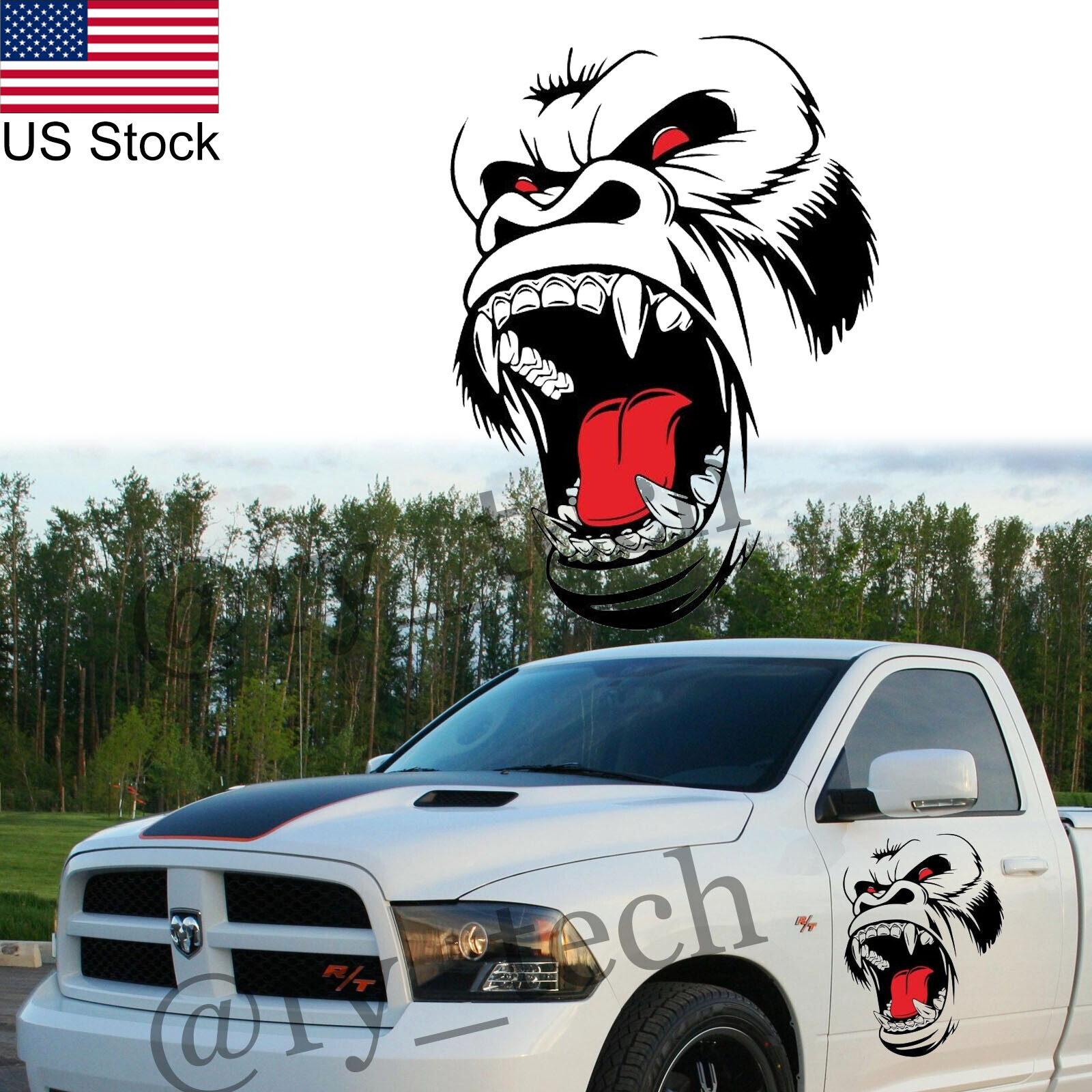 Universal 1x Horror Ape Beast Totem Graphic Sticker Side Body Hood Fender Decal