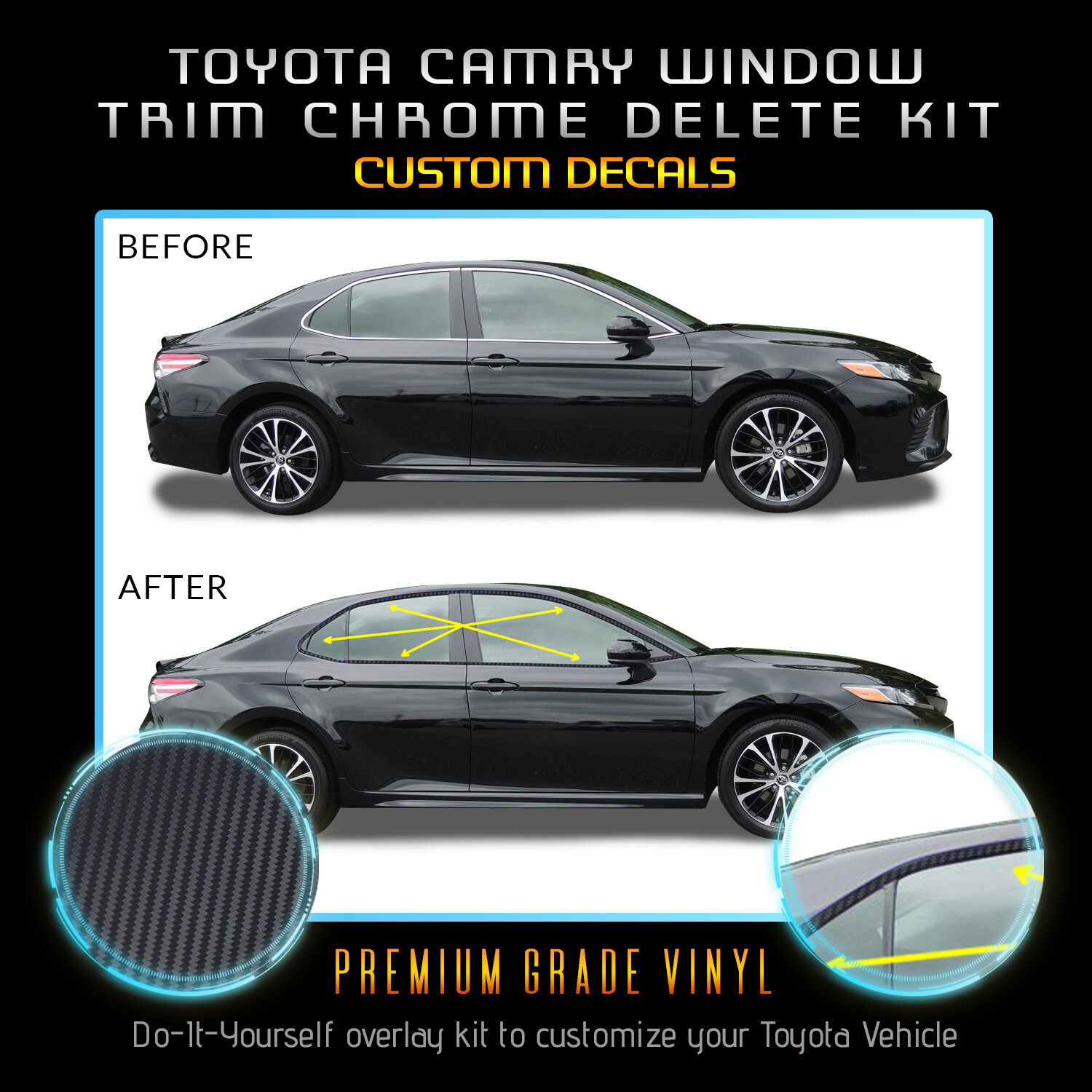 For 2018-2020 Toyota Camry Window Trim Chrome Delete Kit – Matte Carbon Fiber