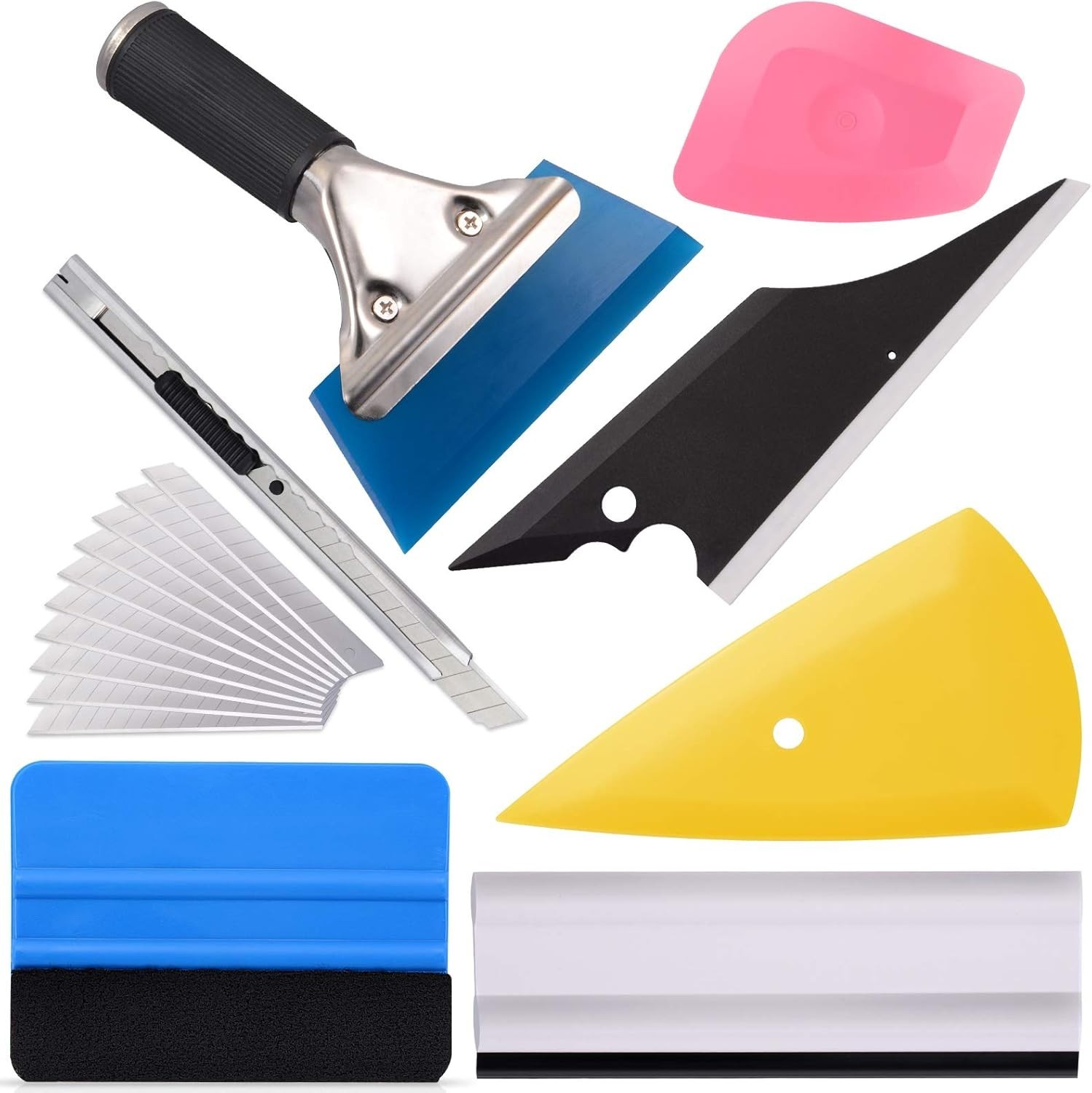Versatile 7-Piece Vehicle Tint Tool Kit with Safety Cutter and Squeegees