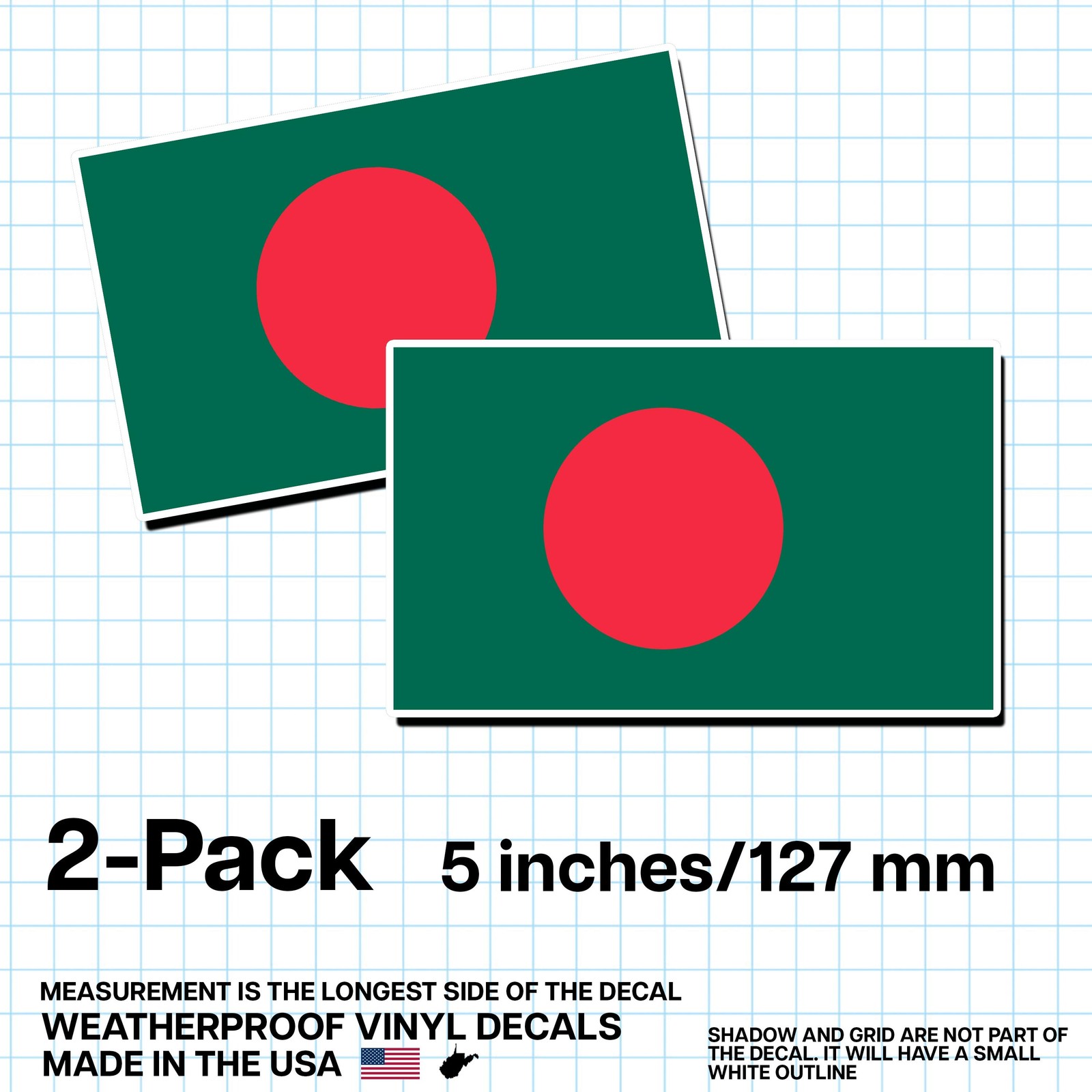 Bangladesh Flag Sticker 5″ 2-Pack – BD Decal – Bangladeshi Pride Vinyl