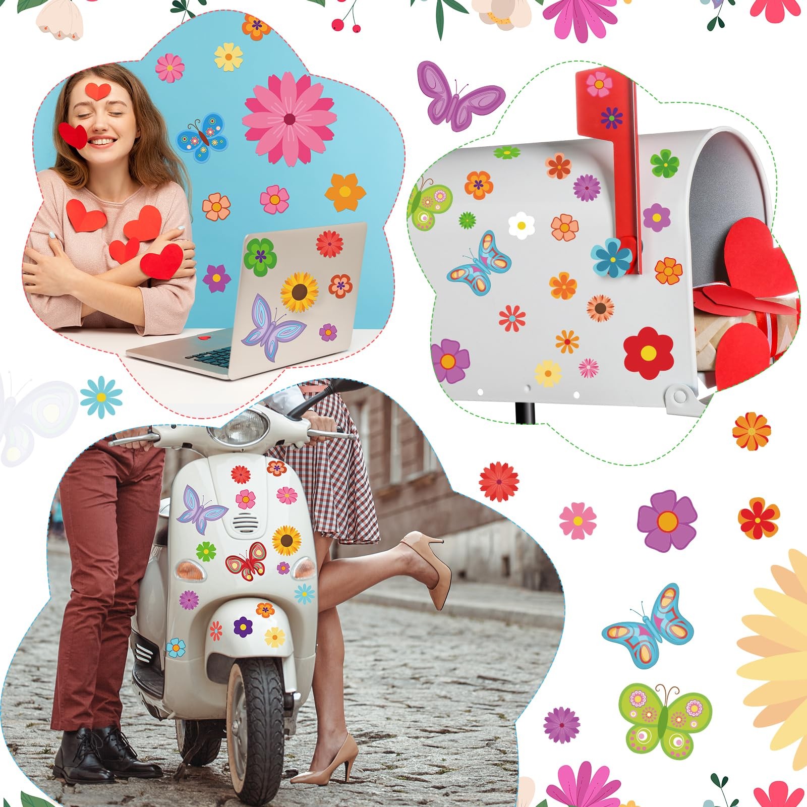 Fuutreo 12 Sheets Daisy Stickers 130 Pcs Flower Car Mix Style, Bright Color