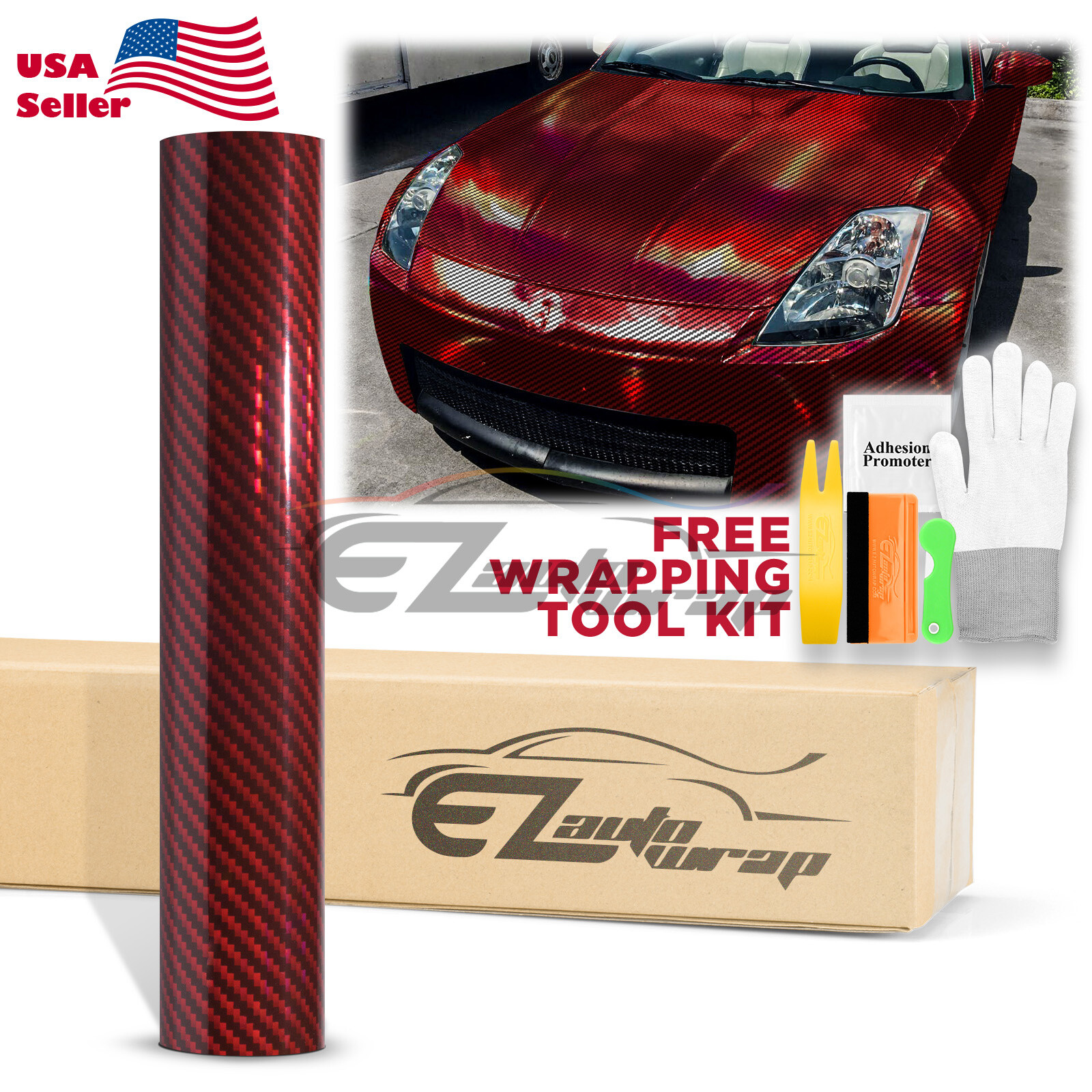 Holographic Carbon Fiber Red Laser Chrome Car Vinyl Wrap Sheet Decal Sticker