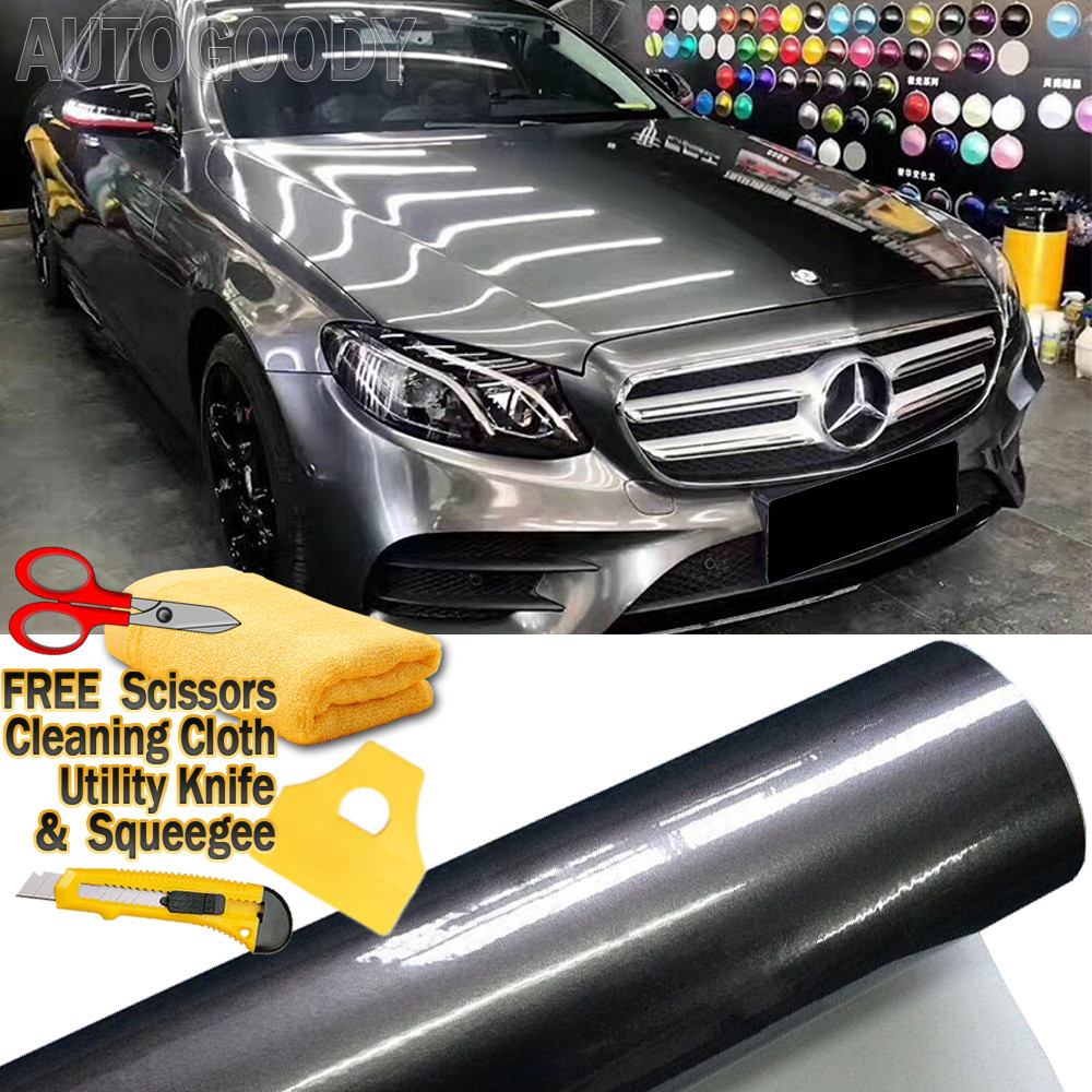 Super Gloss Gray Metallic Gunmetal Vinyl Film Wrap Air Bubble Free 4ft x 5ft