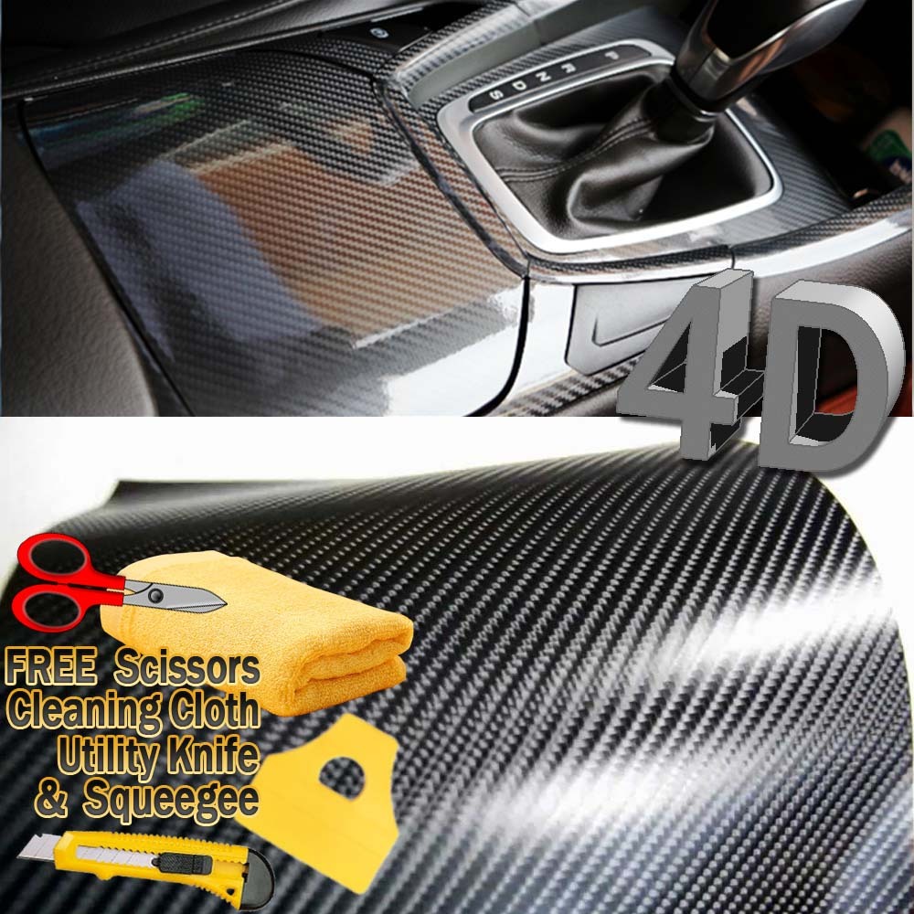 60″ x 60″ Premium 4D Gloss Black Carbon Fiber Vinyl Wrap Bubble Free Air Release