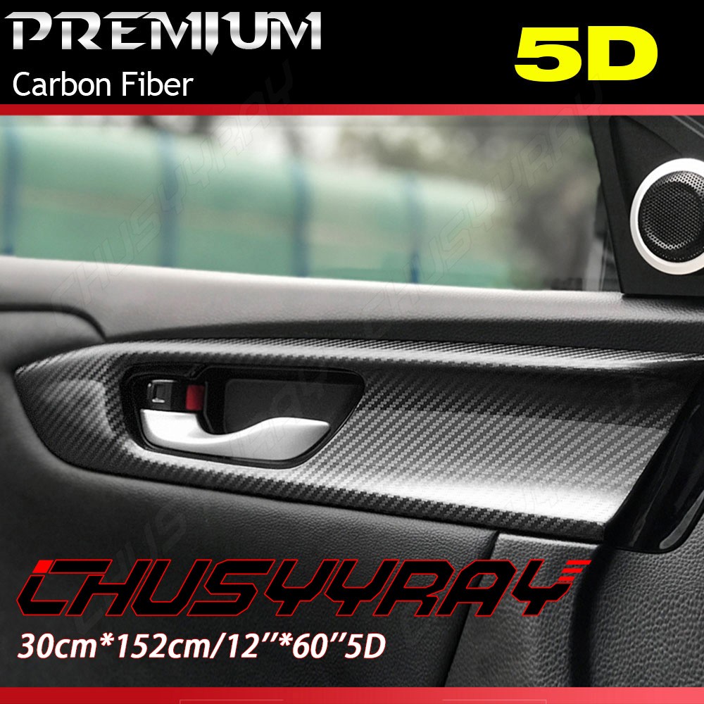 1-Pack 5D Glossy Carbon Fiber Vinyl Wrap Film,12″x60″Roll for Car Interior Trim