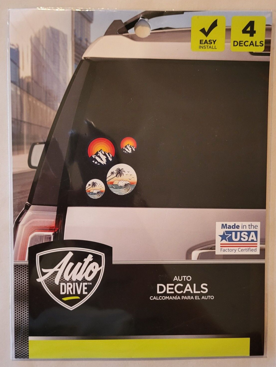 Auto Drive Window Decals Colorful Mountains Waves Outdoors 4 Pack New Unopened